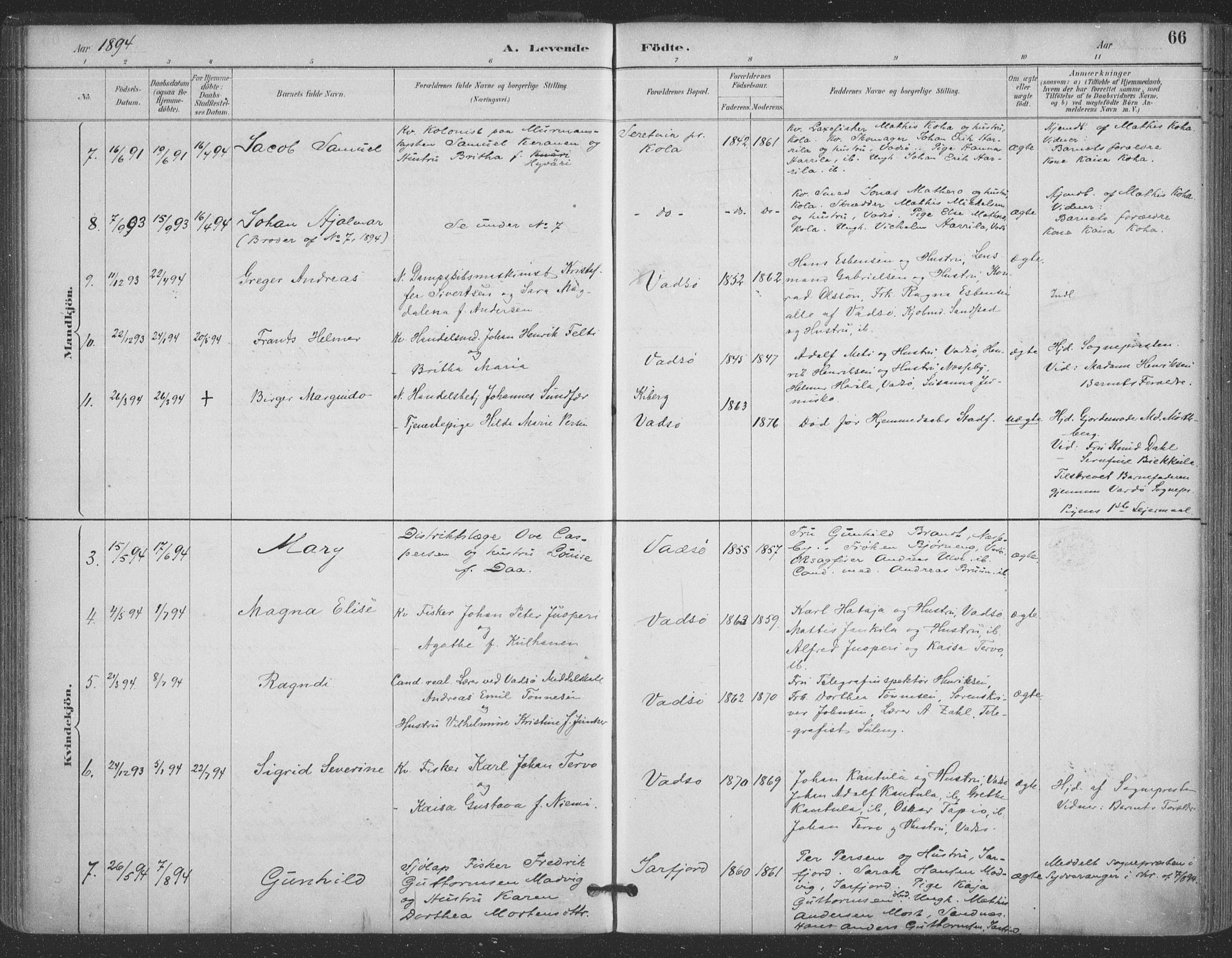 Vadsø sokneprestkontor, SATØ/S-1325/H/Ha/L0006kirke: Parish register (official) no. 6, 1885-1895, p. 66
