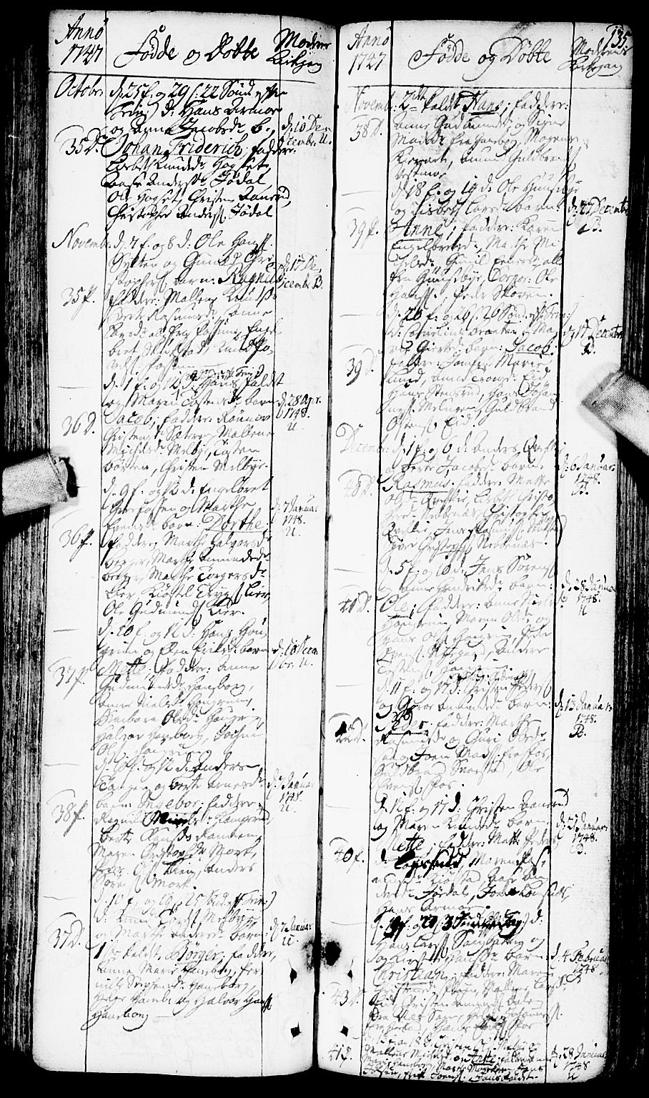 Aurskog prestekontor Kirkebøker, SAO/A-10304a/F/Fa/L0002: Parish register (official) no. I 2, 1735-1766, p. 135