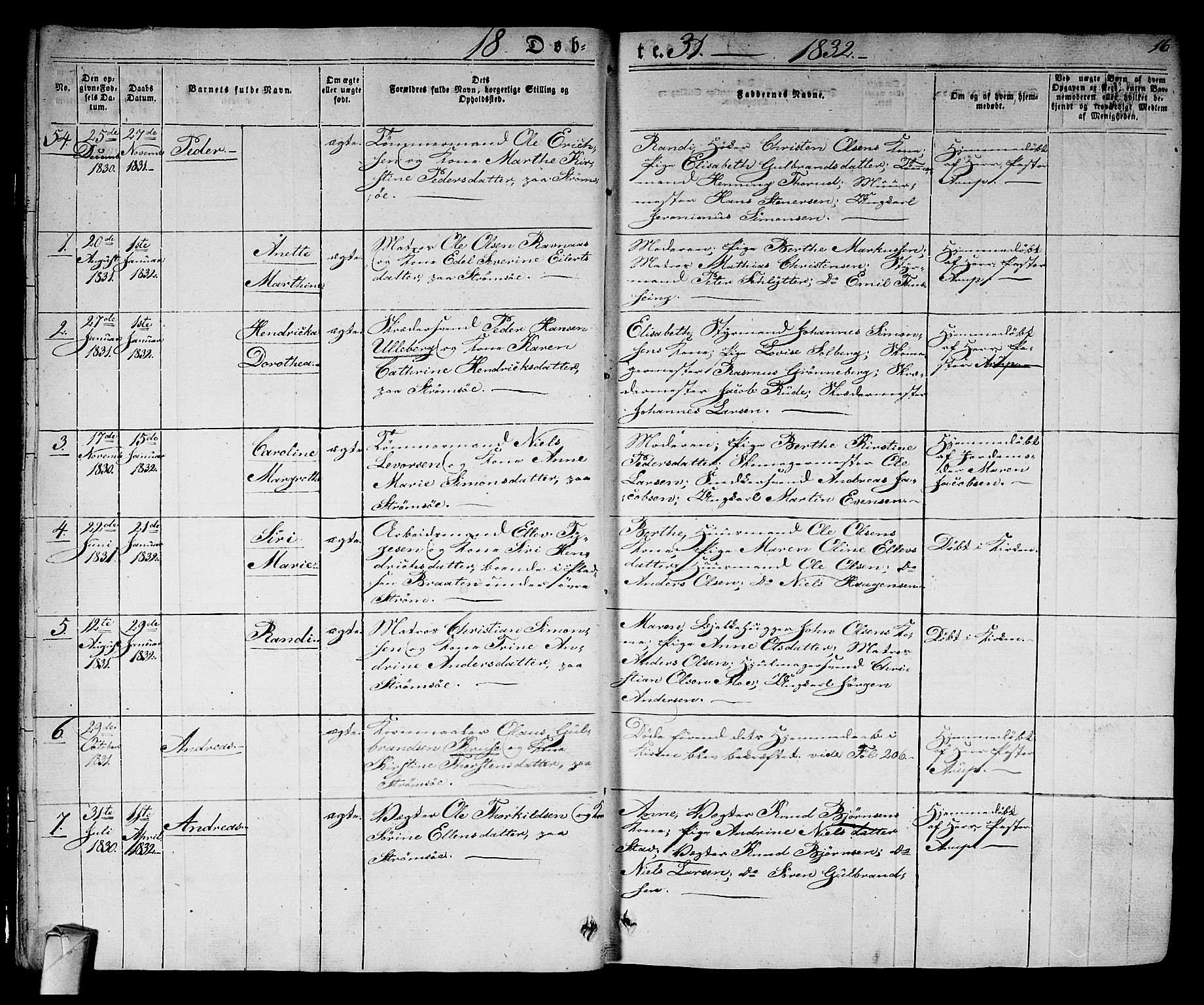 Strømsø kirkebøker, AV/SAKO-A-246/F/Fa/L0012: Parish register (official) no. I 12, 1830-1847, p. 16