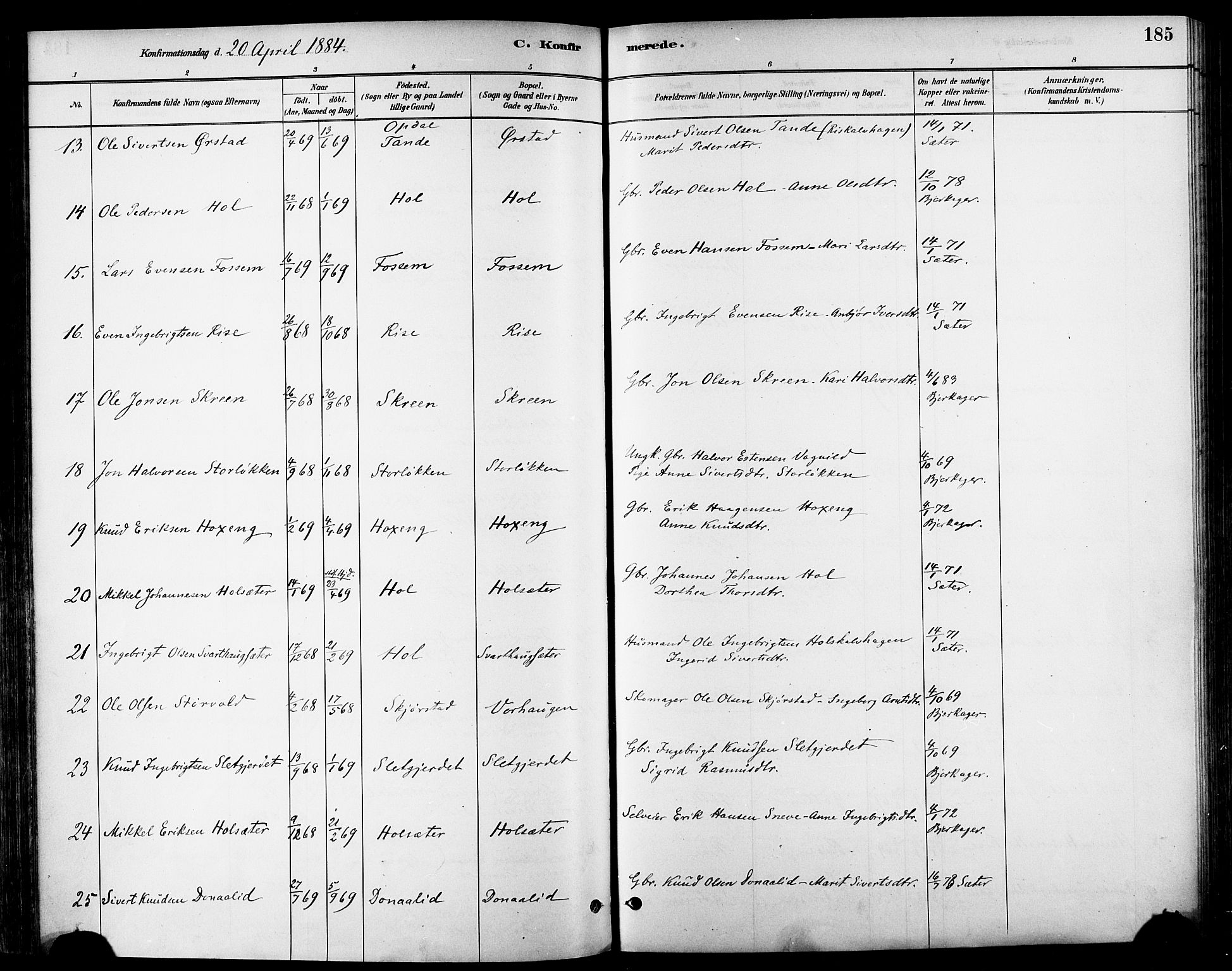 Ministerialprotokoller, klokkerbøker og fødselsregistre - Sør-Trøndelag, SAT/A-1456/678/L0901: Parish register (official) no. 678A10, 1881-1894, p. 185
