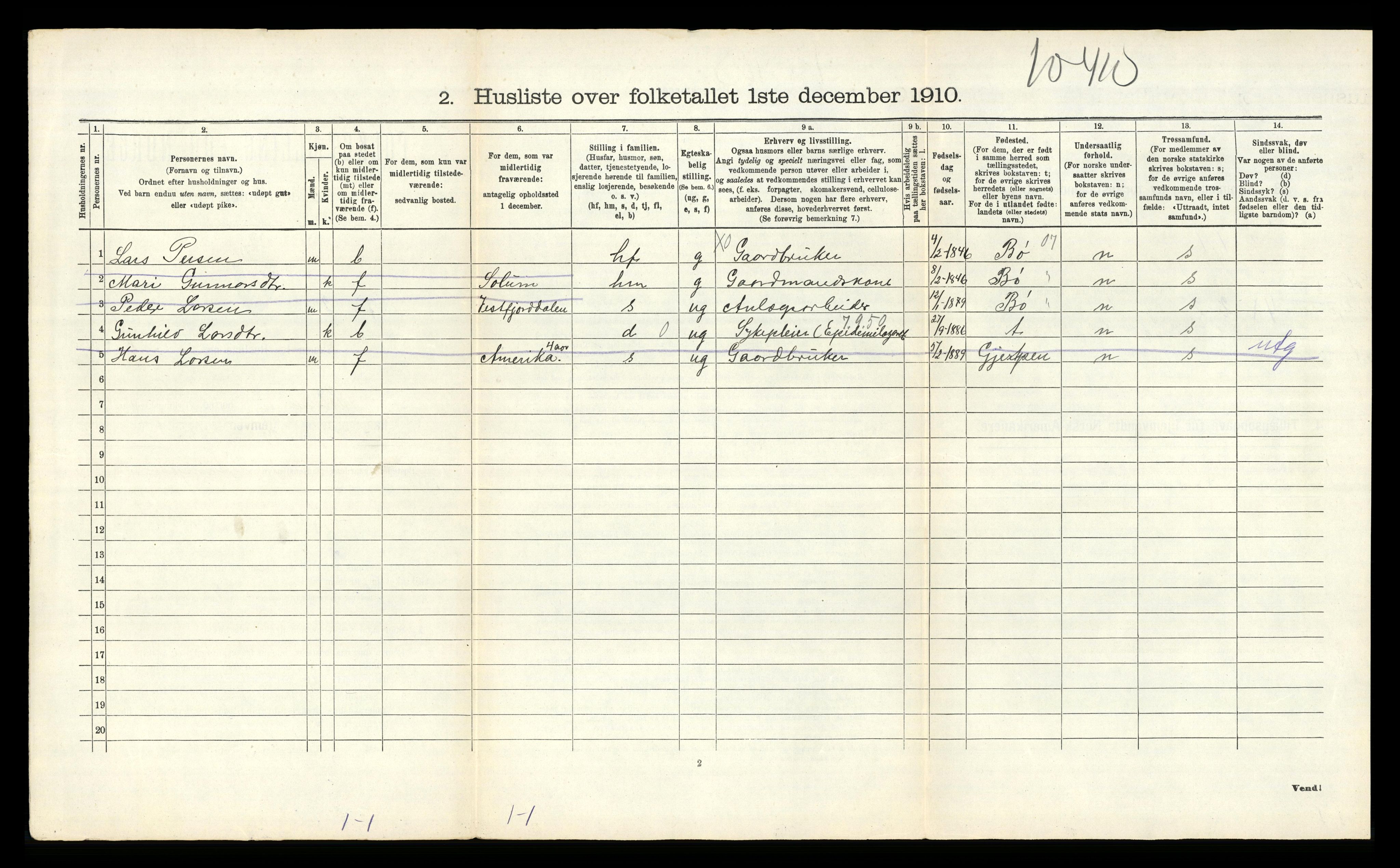 RA, 1910 census for Solum, 1910, p. 2390