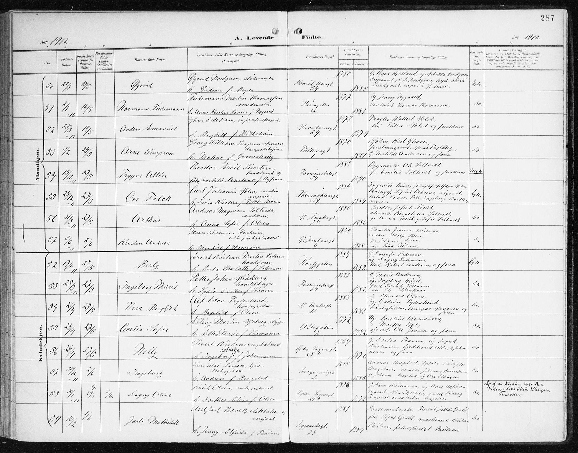 Johanneskirken sokneprestembete, AV/SAB-A-76001/H/Haa/L0002: Parish register (official) no. A 2, 1900-1912, p. 287