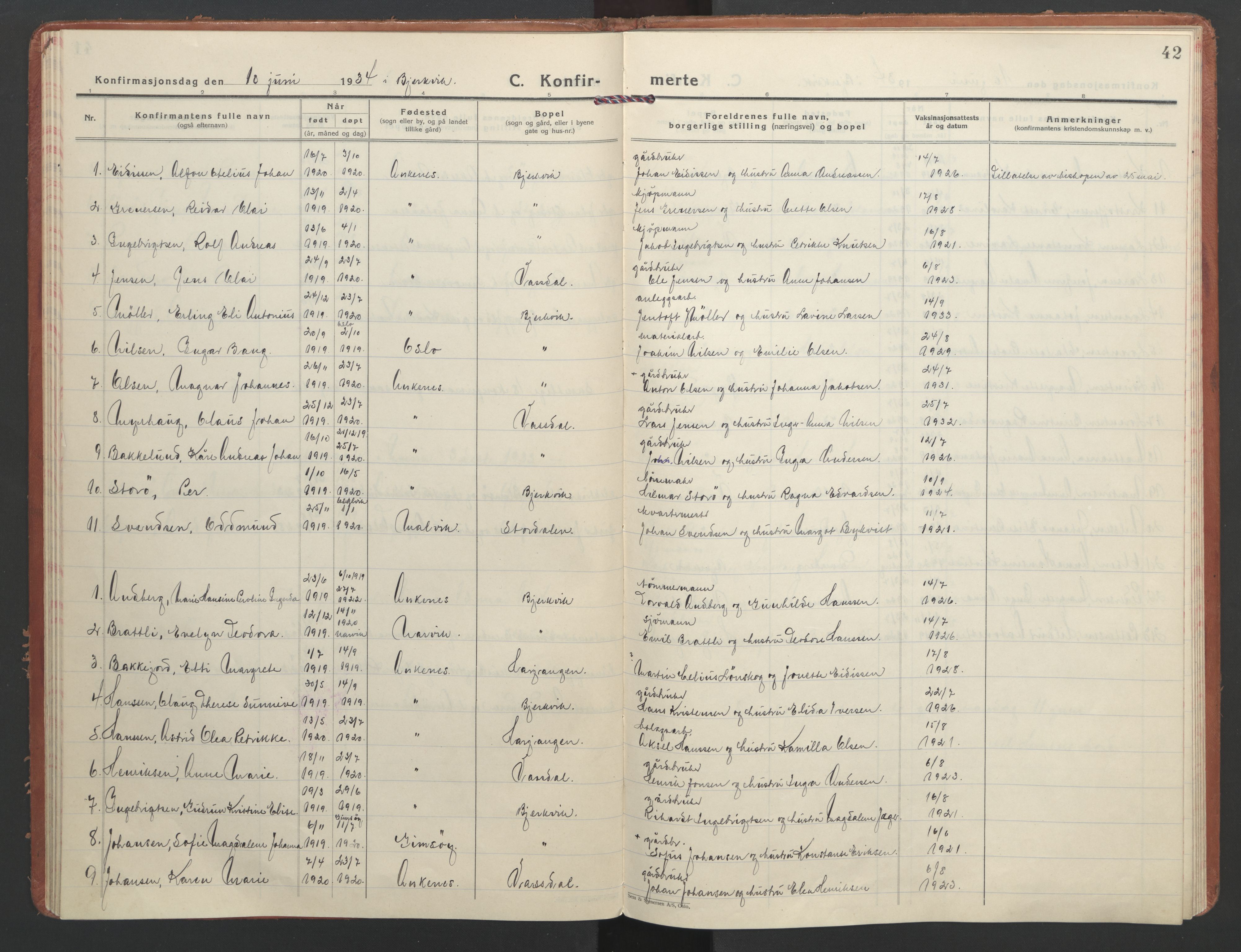 Ministerialprotokoller, klokkerbøker og fødselsregistre - Nordland, AV/SAT-A-1459/866/L0946: Parish register (official) no. 866A09, 1926-1944, p. 42