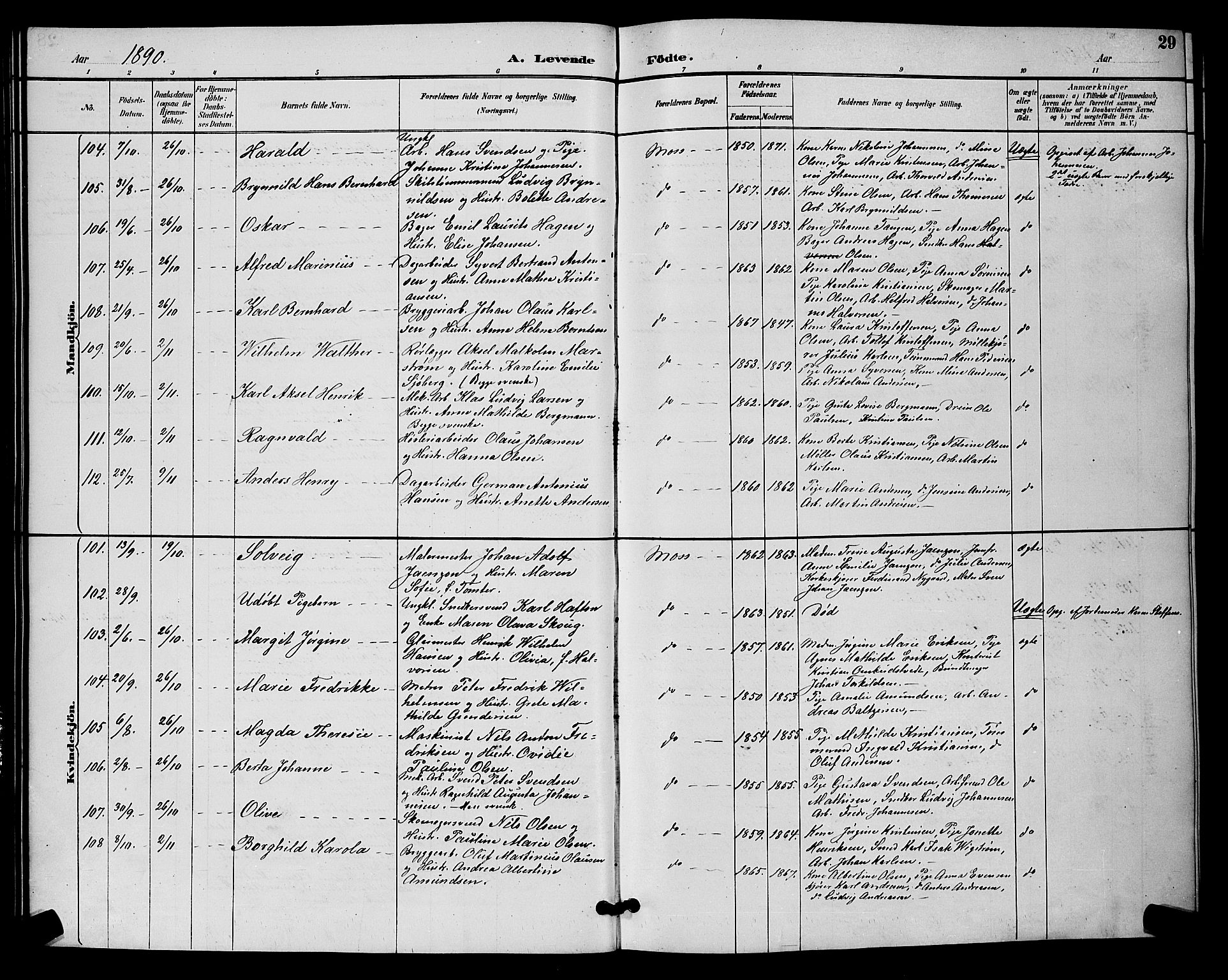 Moss prestekontor Kirkebøker, AV/SAO-A-2003/G/Ga/L0006: Parish register (copy) no. I 6, 1889-1900, p. 29