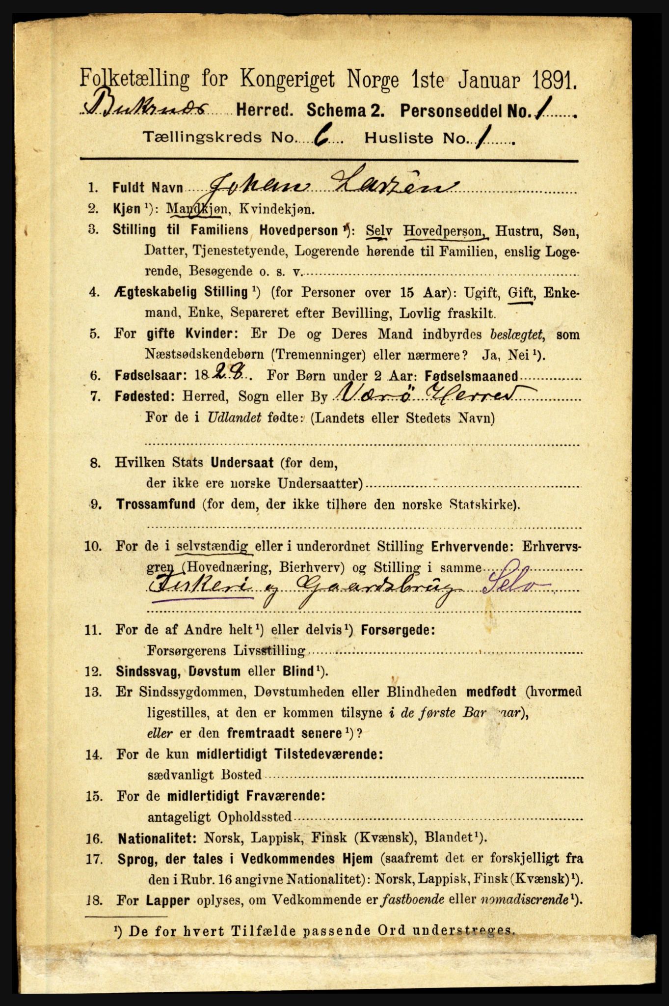 RA, 1891 census for 1860 Buksnes, 1891, p. 4523