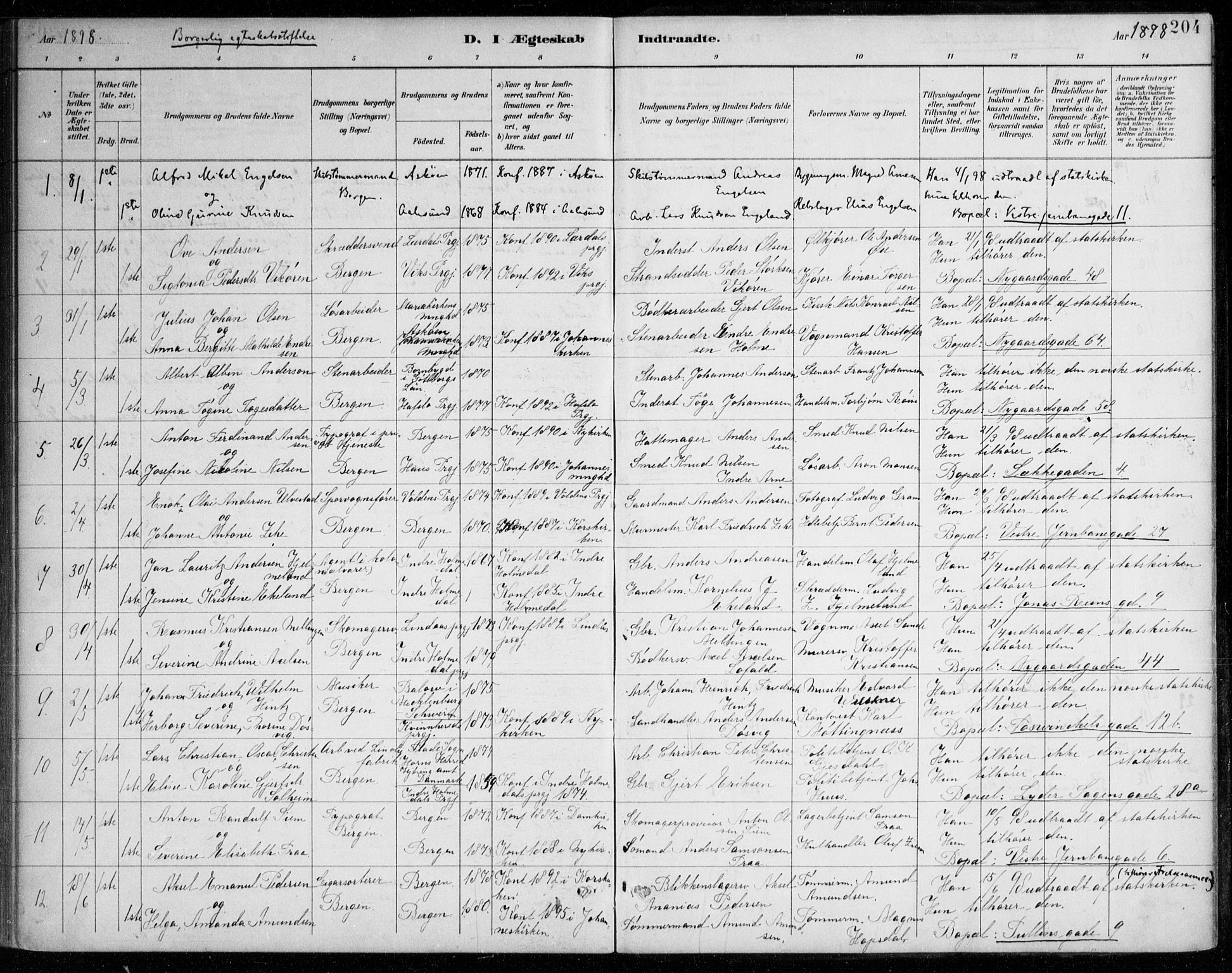 Johanneskirken sokneprestembete, AV/SAB-A-76001/H/Haa/L0012: Parish register (official) no. D 1, 1885-1912, p. 204