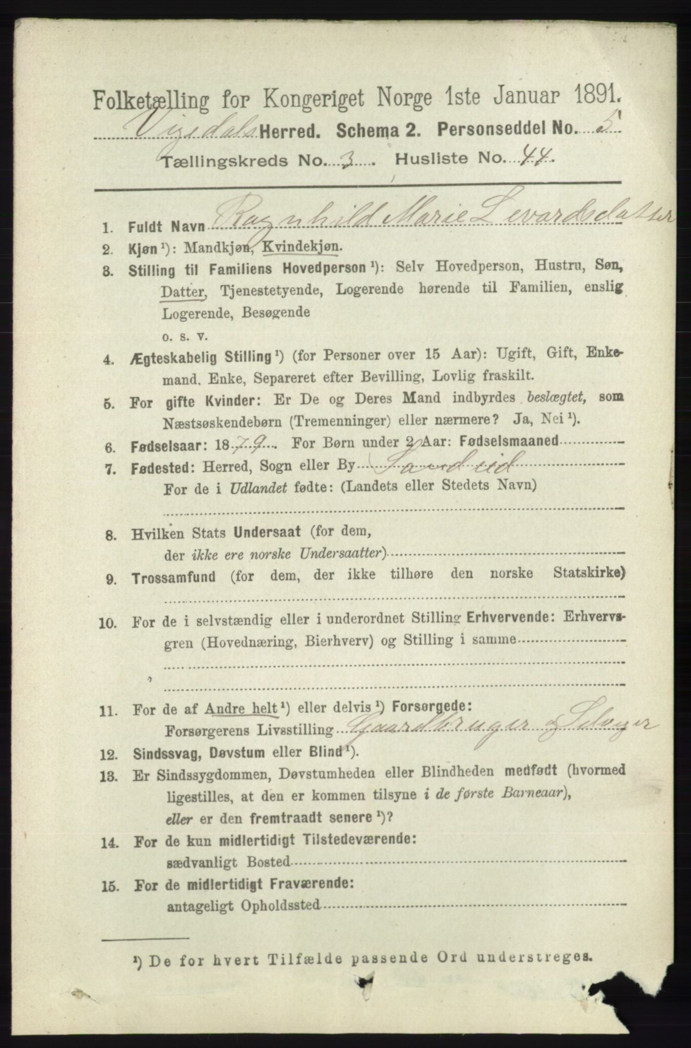 RA, 1891 census for 1157 Vikedal, 1891, p. 894