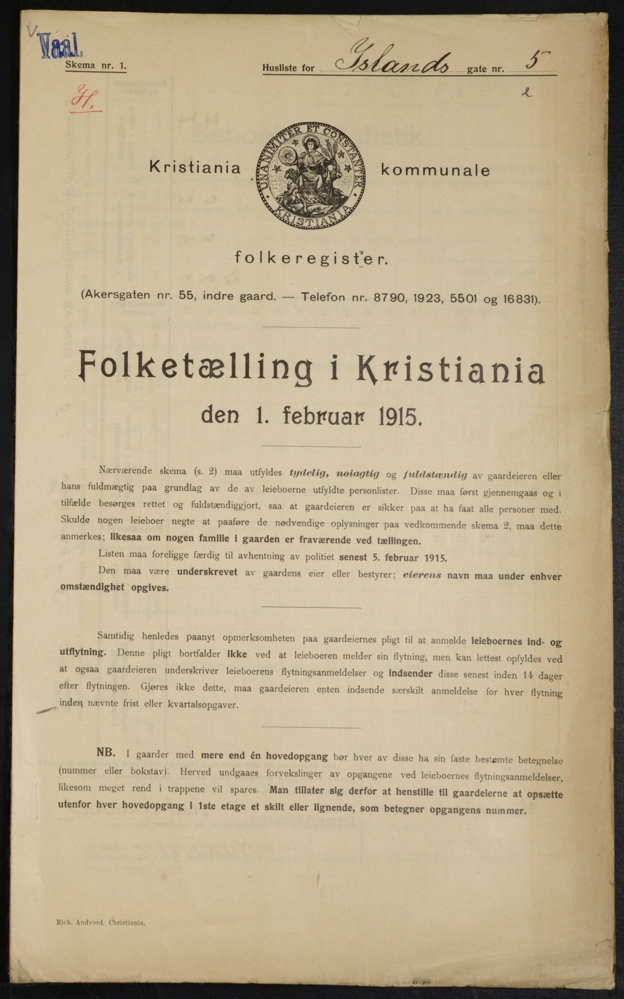 OBA, Municipal Census 1915 for Kristiania, 1915, p. 43961