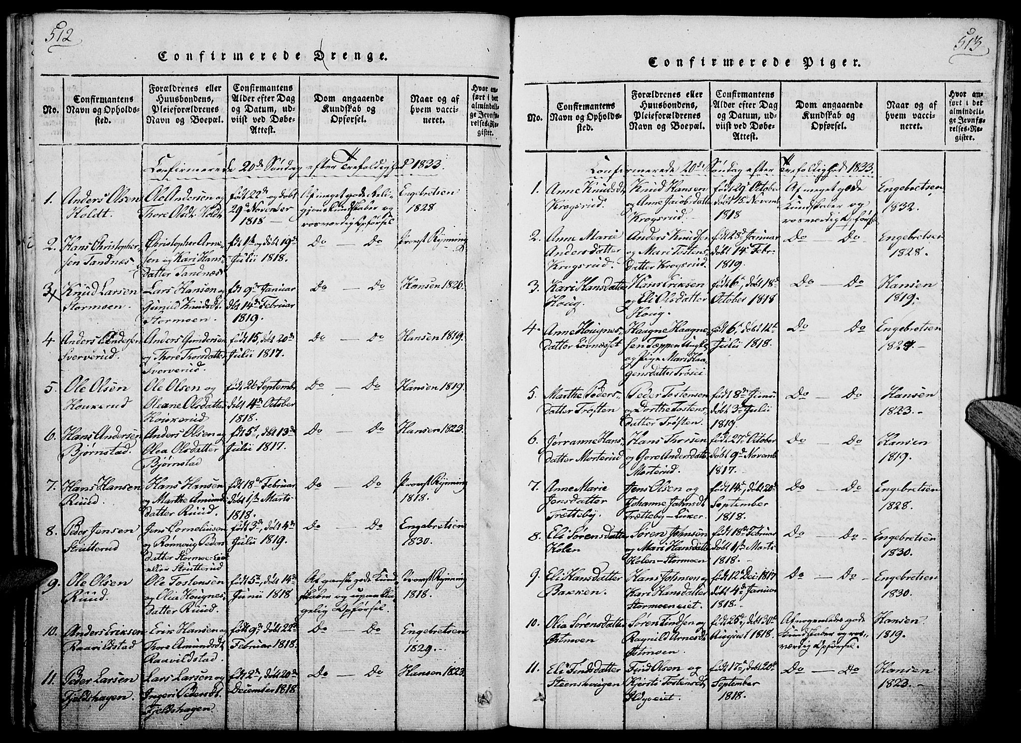 Nord-Odal prestekontor, AV/SAH-PREST-032/H/Ha/Haa/L0001: Parish register (official) no. 1, 1819-1838, p. 512-513