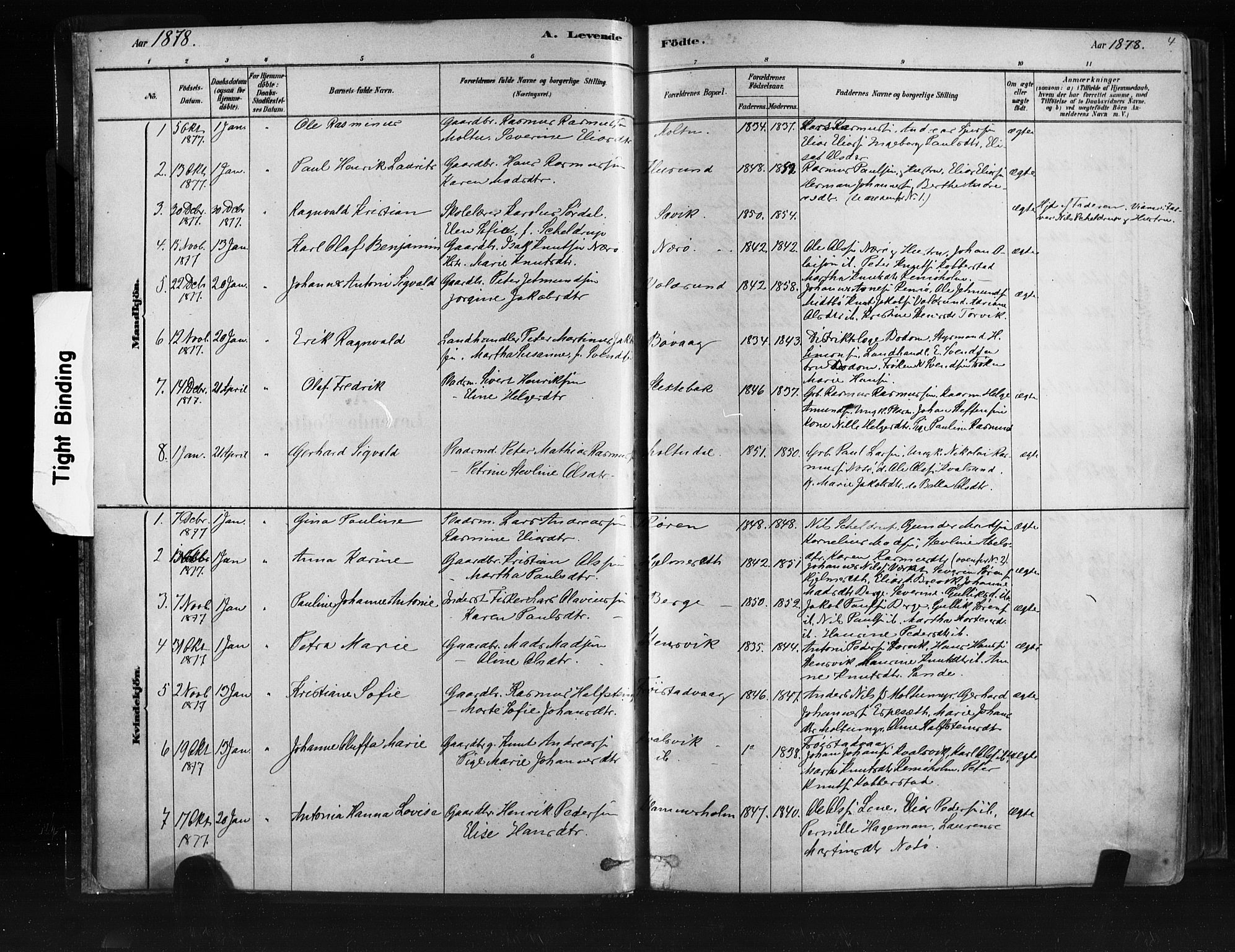 Ministerialprotokoller, klokkerbøker og fødselsregistre - Møre og Romsdal, SAT/A-1454/507/L0073: Parish register (official) no. 507A08, 1878-1904, p. 4