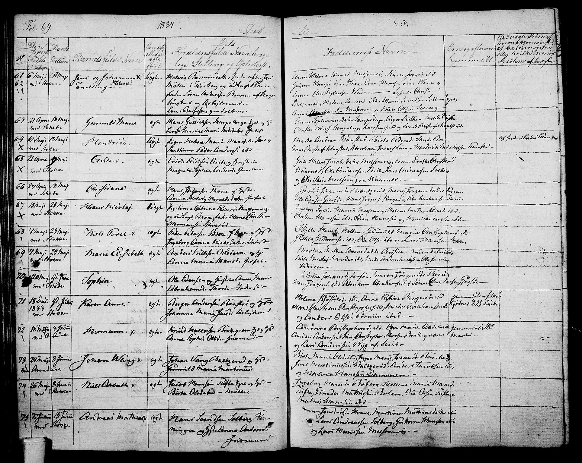 Stokke kirkebøker, AV/SAKO-A-320/F/Fa/L0006: Parish register (official) no. I 6, 1826-1843, p. 69