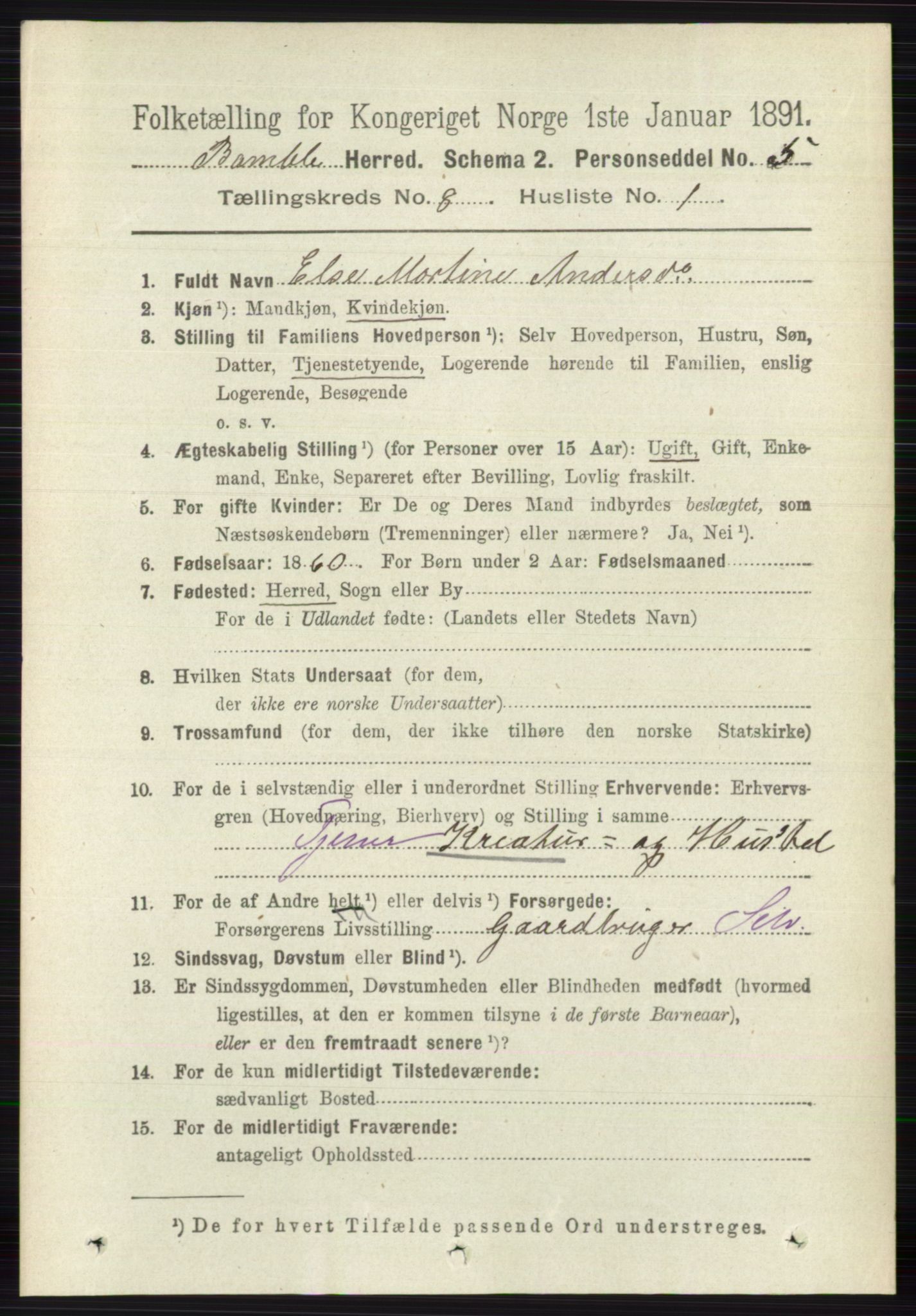 RA, 1891 census for 0814 Bamble, 1891, p. 3499