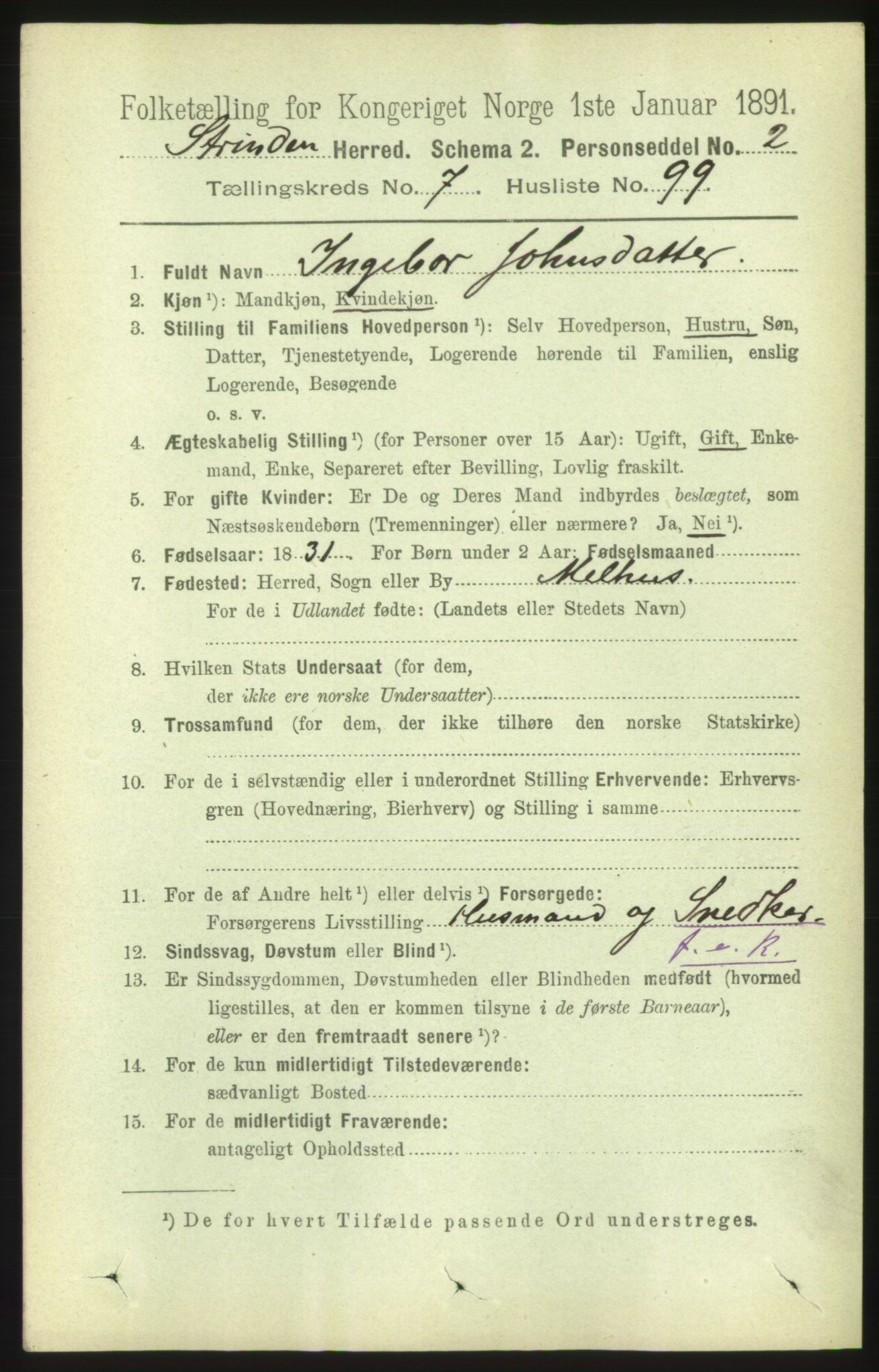 RA, 1891 census for 1660 Strinda, 1891, p. 6914