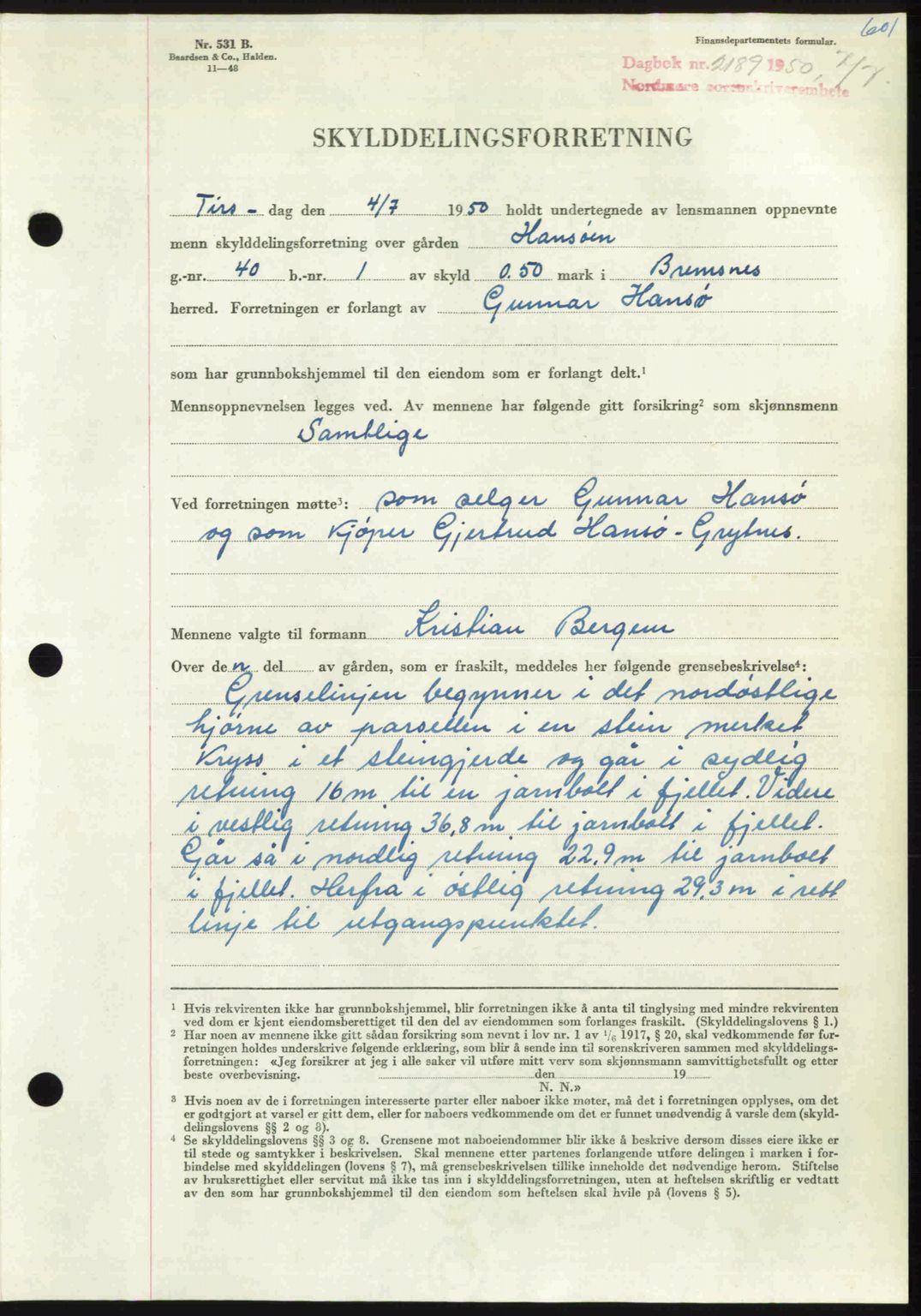 Nordmøre sorenskriveri, AV/SAT-A-4132/1/2/2Ca: Mortgage book no. A115, 1950-1950, Diary no: : 2189/1950