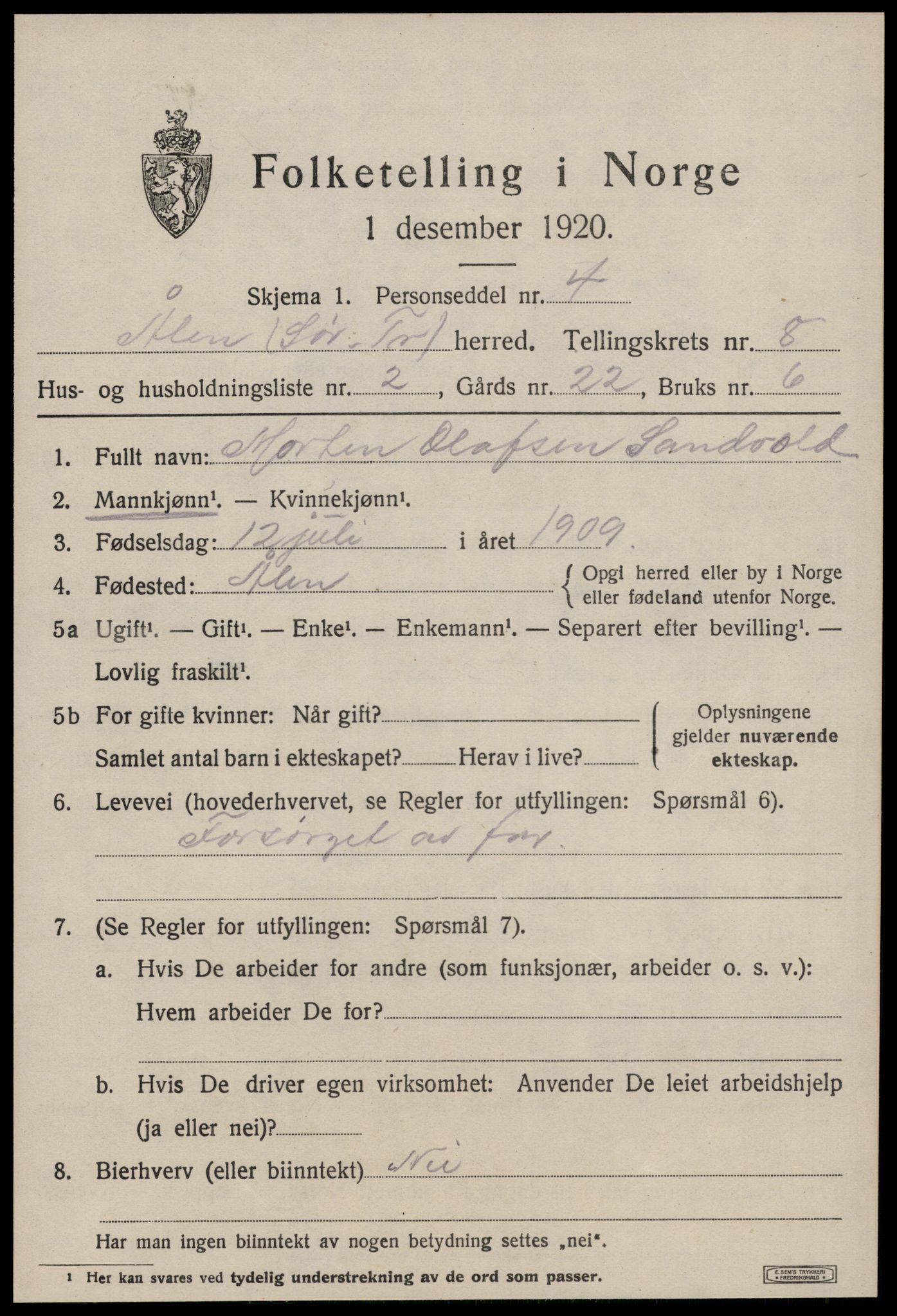 SAT, 1920 census for Ålen, 1920, p. 3604