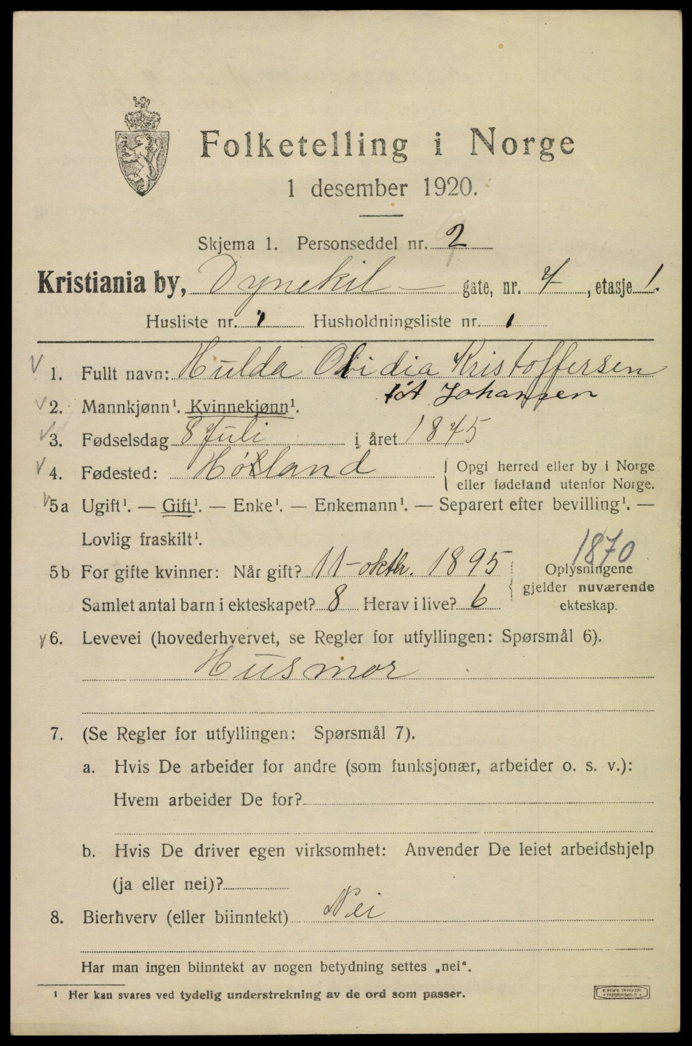 SAO, 1920 census for Kristiania, 1920, p. 204235