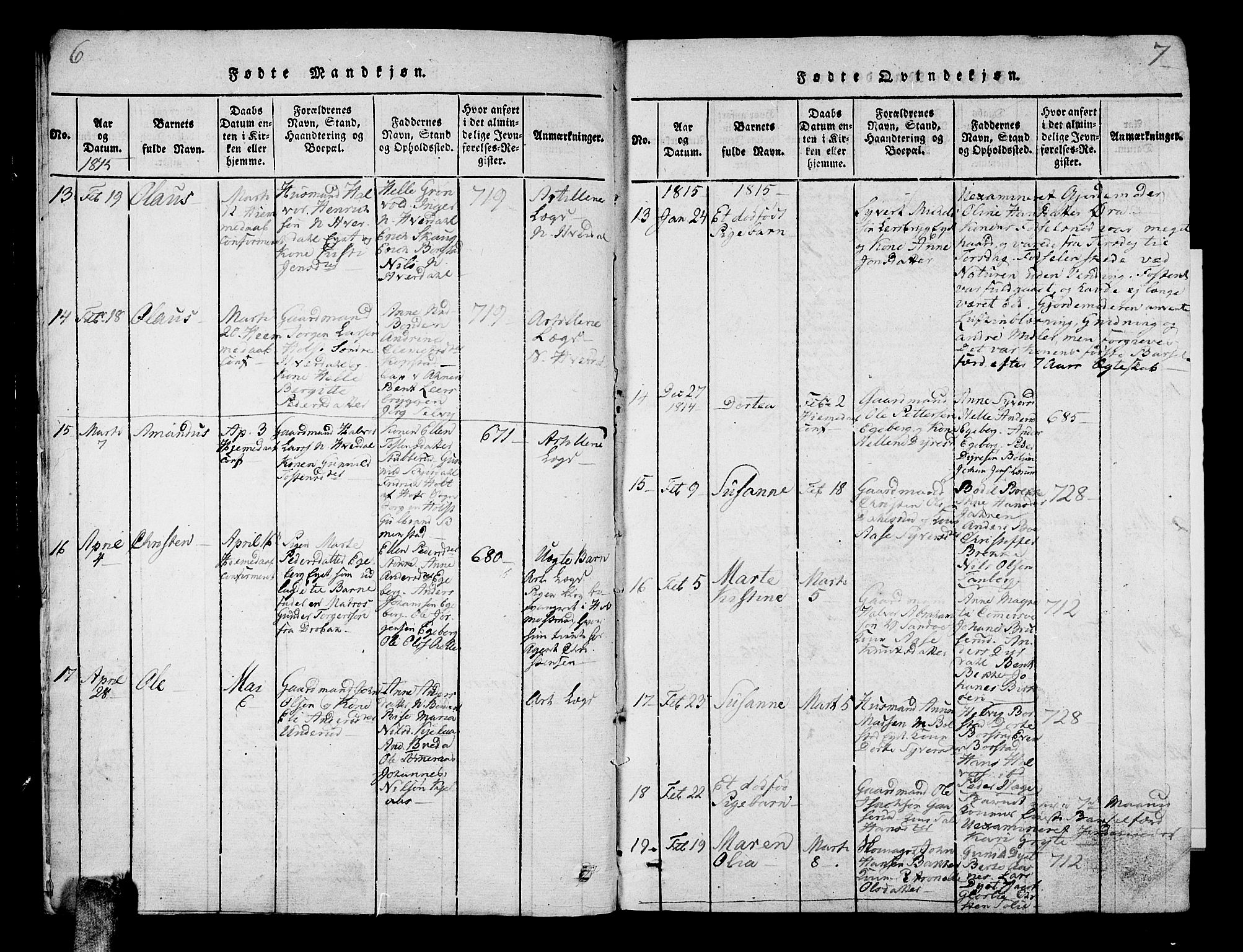 Sande Kirkebøker, SAKO/A-53/G/Ga/L0001: Parish register (copy) no. 1, 1814-1847, p. 6-7