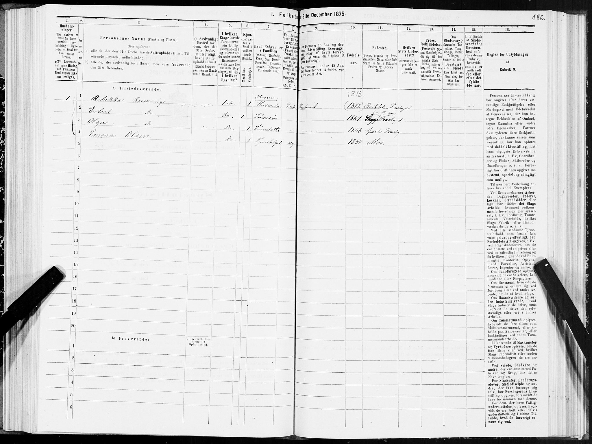 SAT, 1875 census for 1702B Steinkjer/Steinkjer, 1875, p. 186