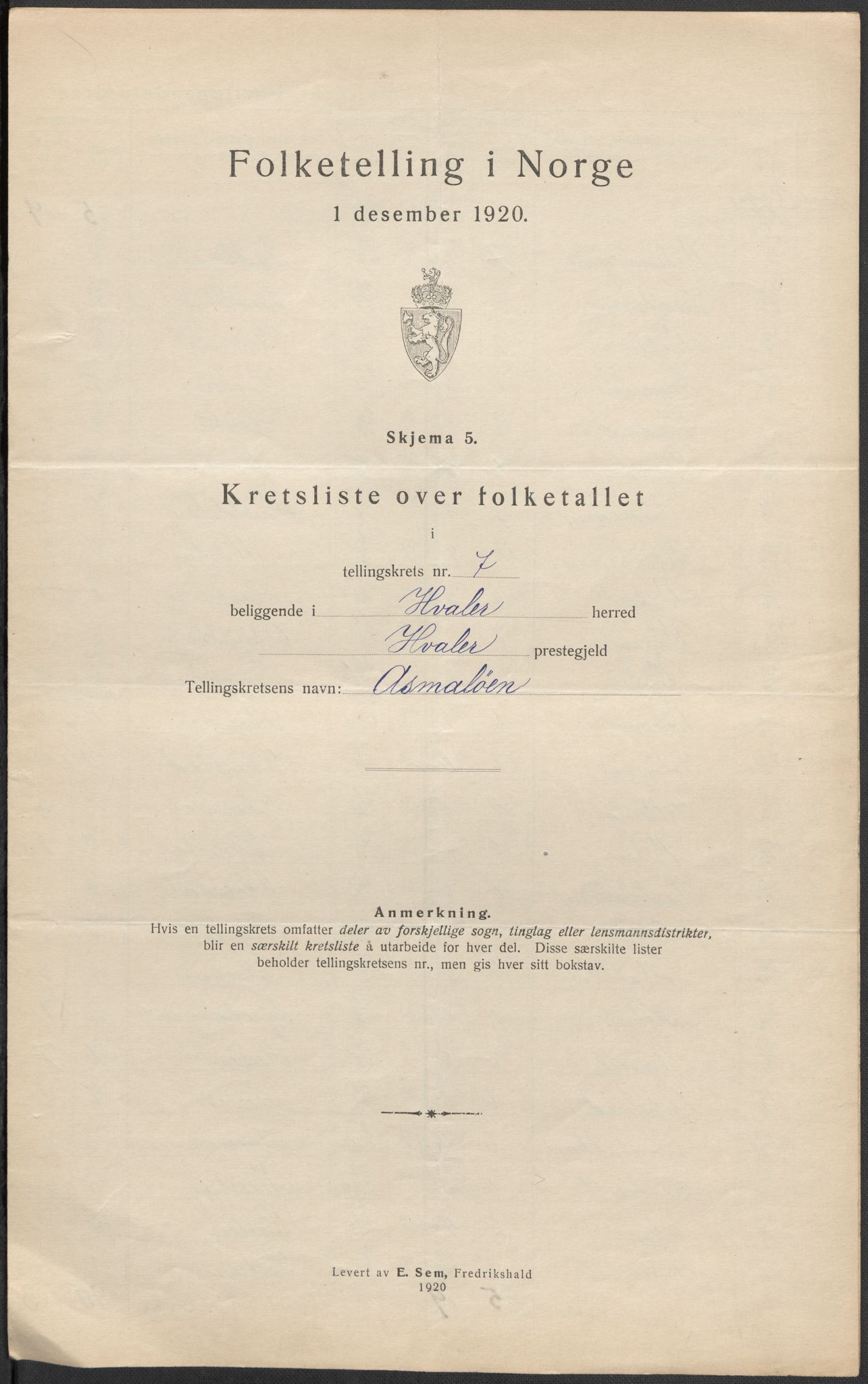 SAO, 1920 census for Hvaler, 1920, p. 25