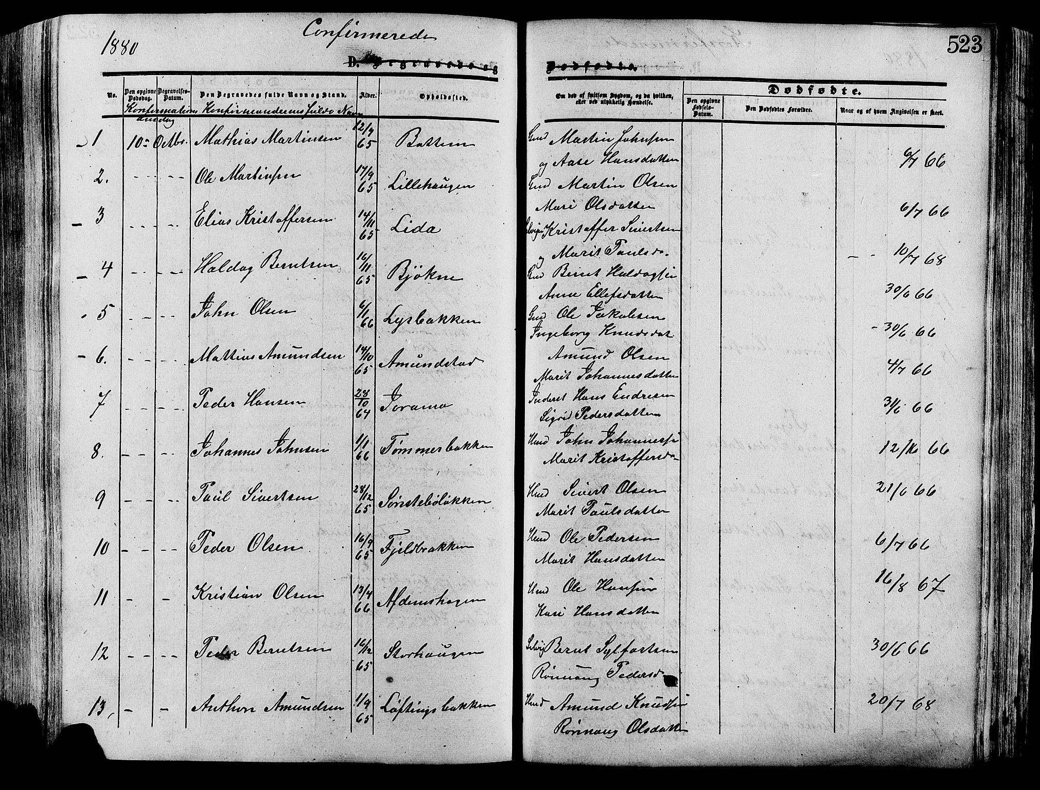 Lesja prestekontor, SAH/PREST-068/H/Ha/Haa/L0008: Parish register (official) no. 8, 1854-1880, p. 523