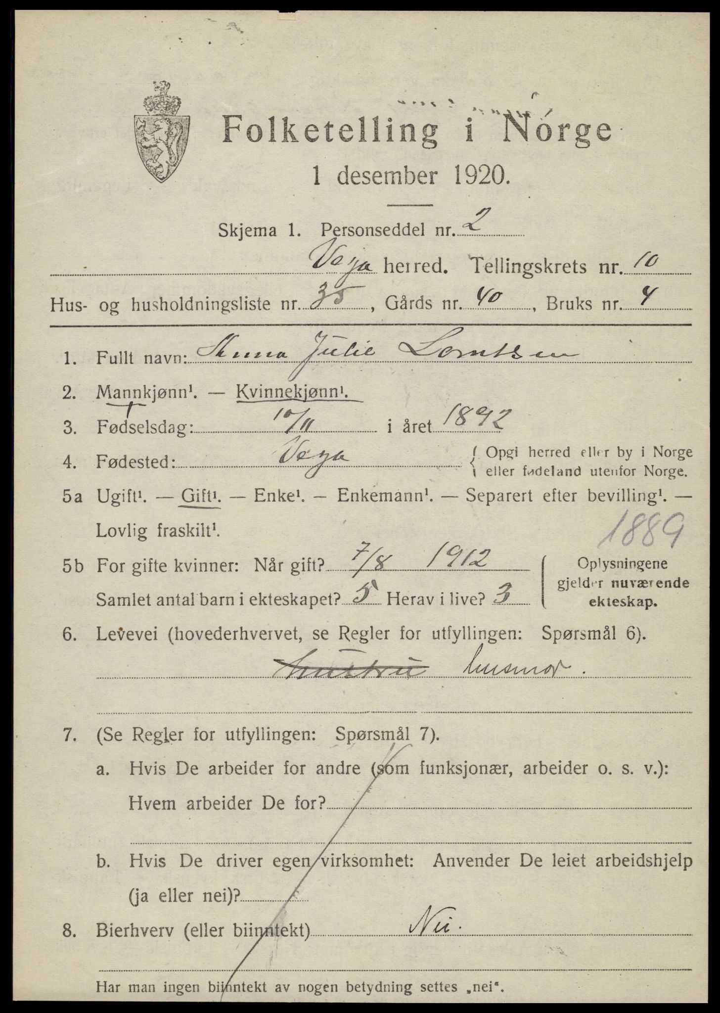 SAT, 1920 census for Vega, 1920, p. 5477