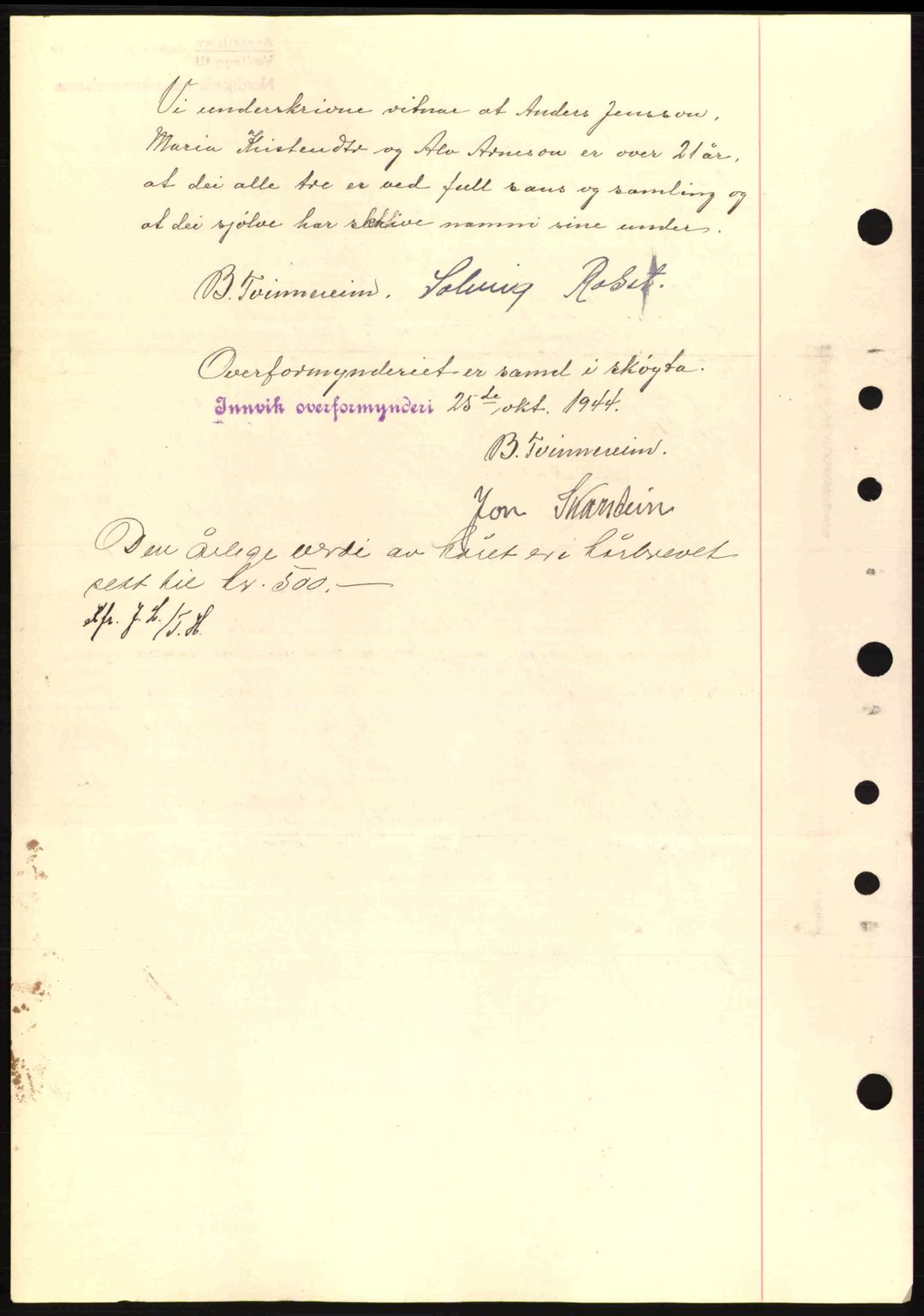 Nordfjord sorenskriveri, AV/SAB-A-2801/02/02b/02bj/L0009a: Mortgage book no. A9 I, 1944-1944, Diary no: : 1204/1944