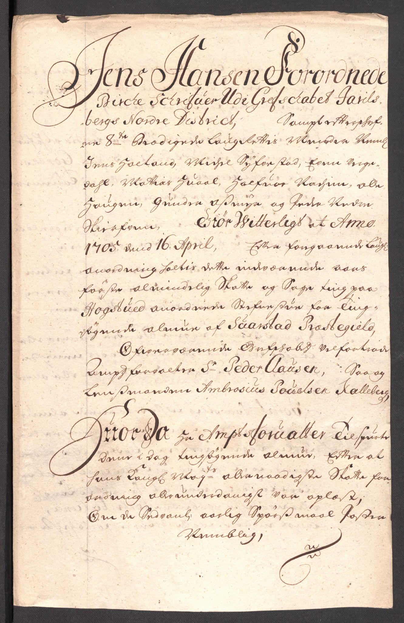 Rentekammeret inntil 1814, Reviderte regnskaper, Fogderegnskap, AV/RA-EA-4092/R32/L1871: Fogderegnskap Jarlsberg grevskap, 1703-1705, p. 522