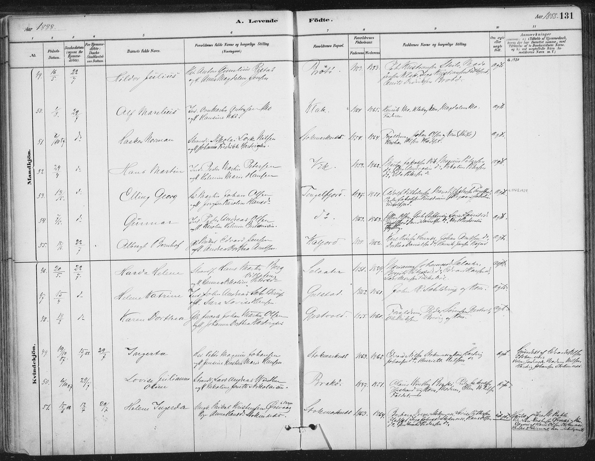 Ministerialprotokoller, klokkerbøker og fødselsregistre - Nordland, AV/SAT-A-1459/888/L1244: Parish register (official) no. 888A10, 1880-1890, p. 131