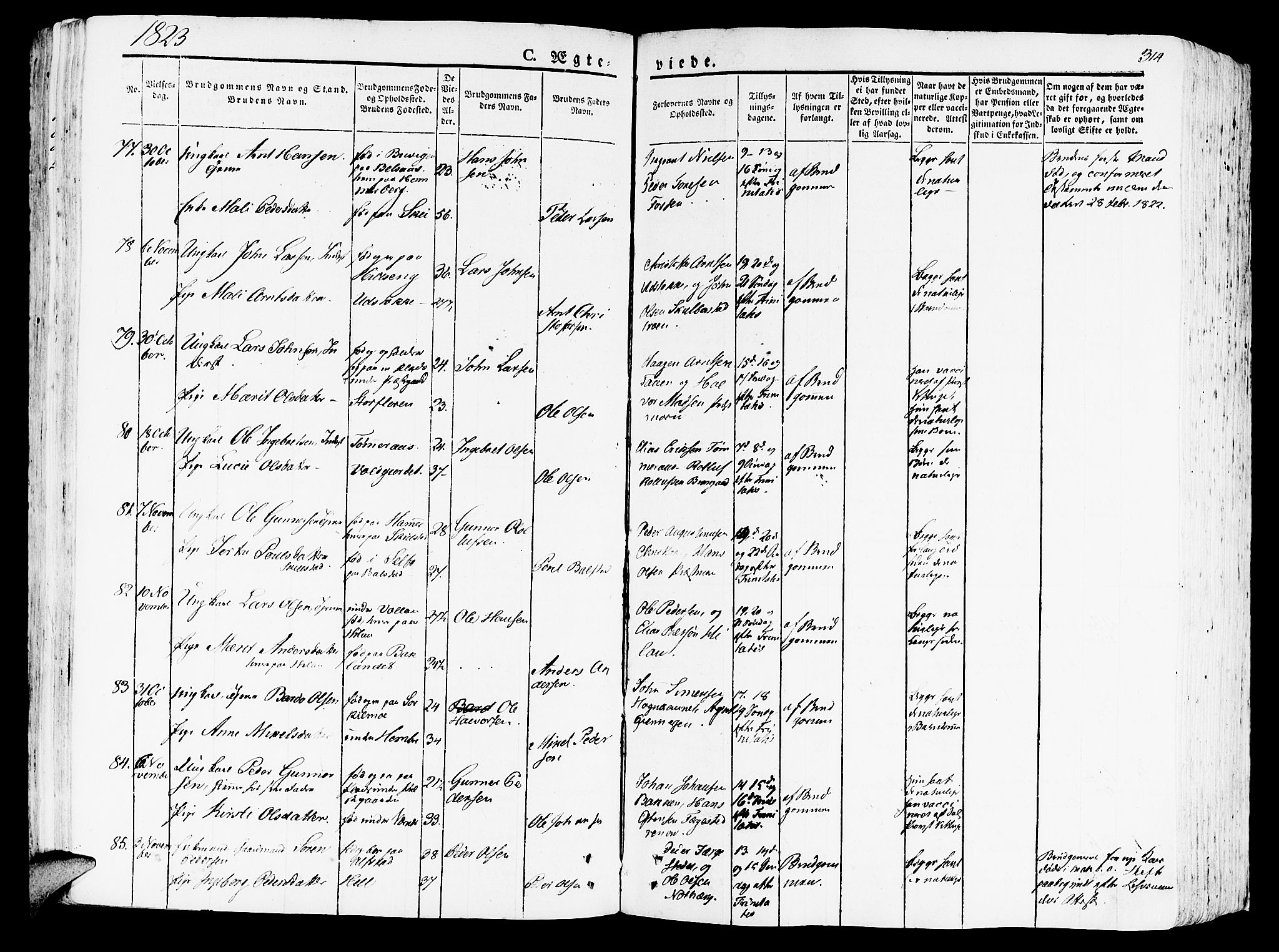 Ministerialprotokoller, klokkerbøker og fødselsregistre - Nord-Trøndelag, SAT/A-1458/709/L0070: Parish register (official) no. 709A10, 1820-1832, p. 314