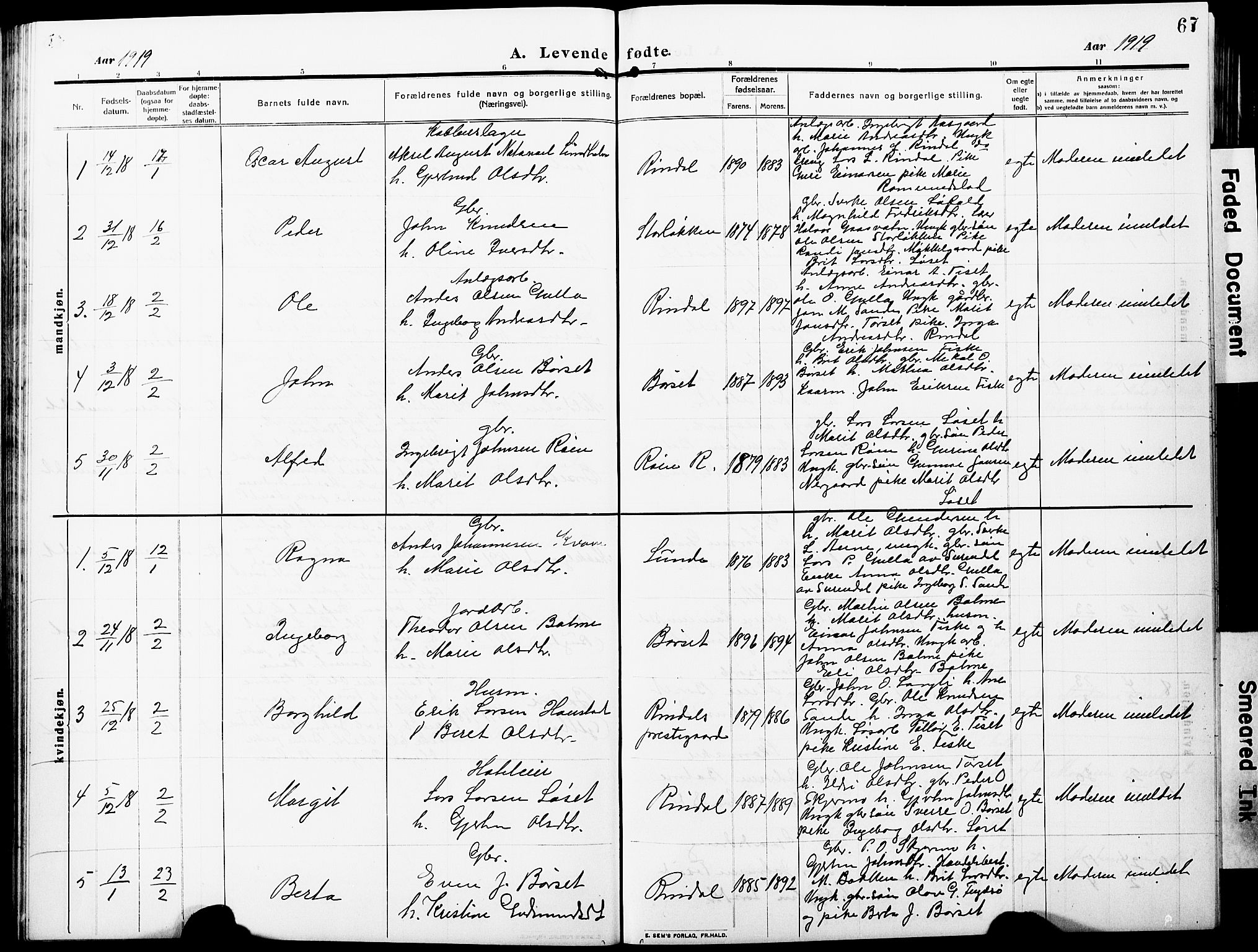 Ministerialprotokoller, klokkerbøker og fødselsregistre - Møre og Romsdal, AV/SAT-A-1454/598/L1079: Parish register (copy) no. 598C04, 1909-1927, p. 67