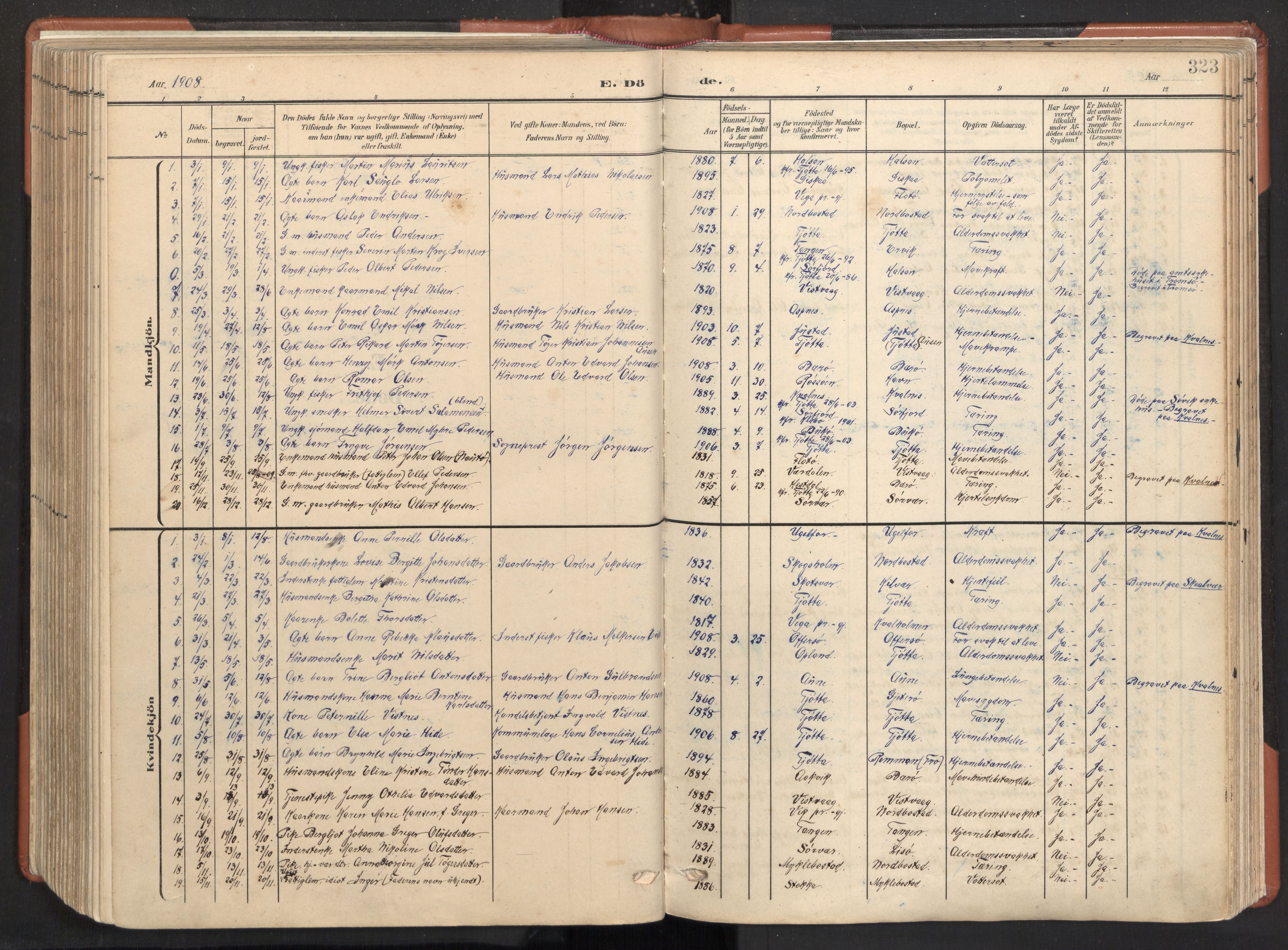 Ministerialprotokoller, klokkerbøker og fødselsregistre - Nordland, SAT/A-1459/817/L0265: Parish register (official) no. 817A05, 1908-1944, p. 323