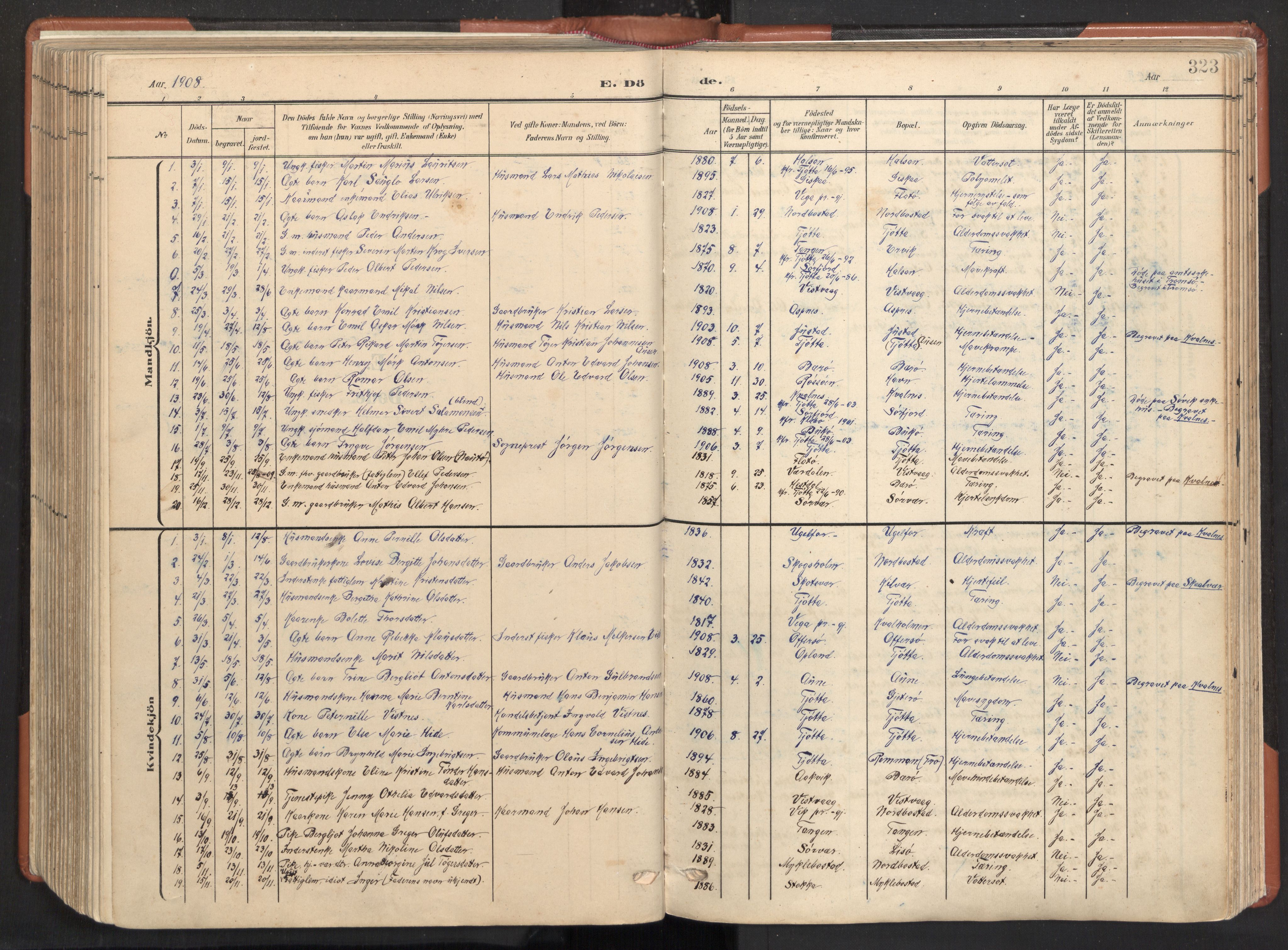 Ministerialprotokoller, klokkerbøker og fødselsregistre - Nordland, AV/SAT-A-1459/817/L0265: Parish register (official) no. 817A05, 1908-1944, p. 323