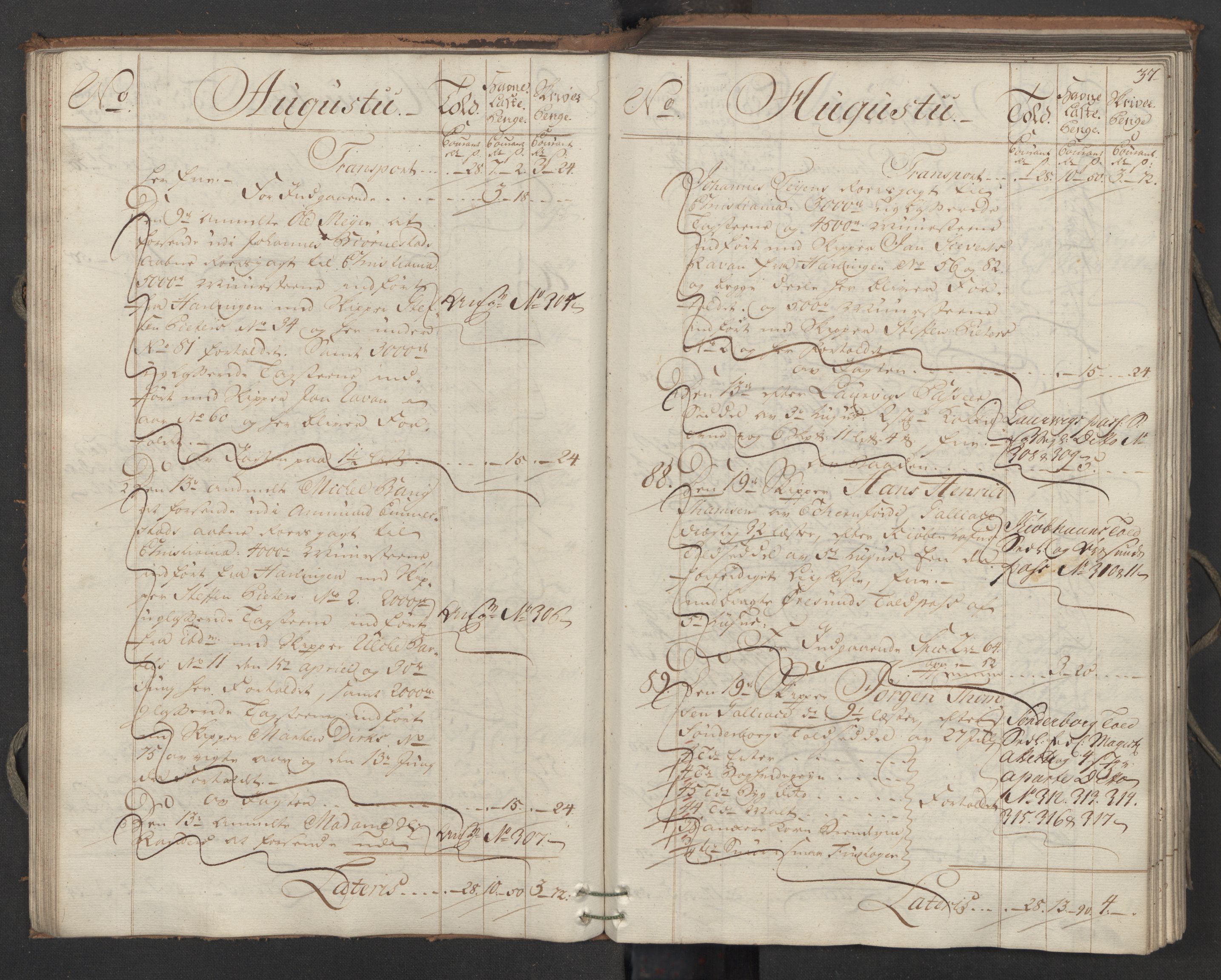 Generaltollkammeret, tollregnskaper, AV/RA-EA-5490/R05/L0038/0001: Tollregnskaper Moss, Son, Krokstad / Inngående hovedtollbok, 1762, p. 36b-37a