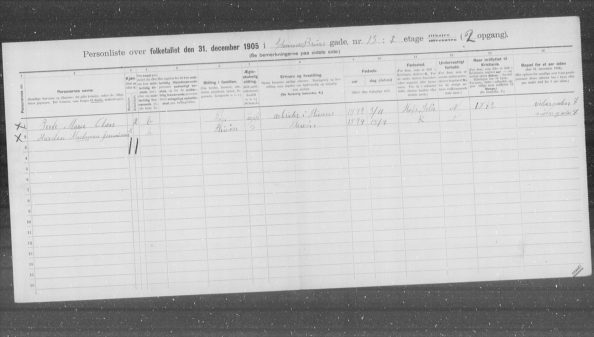 OBA, Municipal Census 1905 for Kristiania, 1905, p. 24715