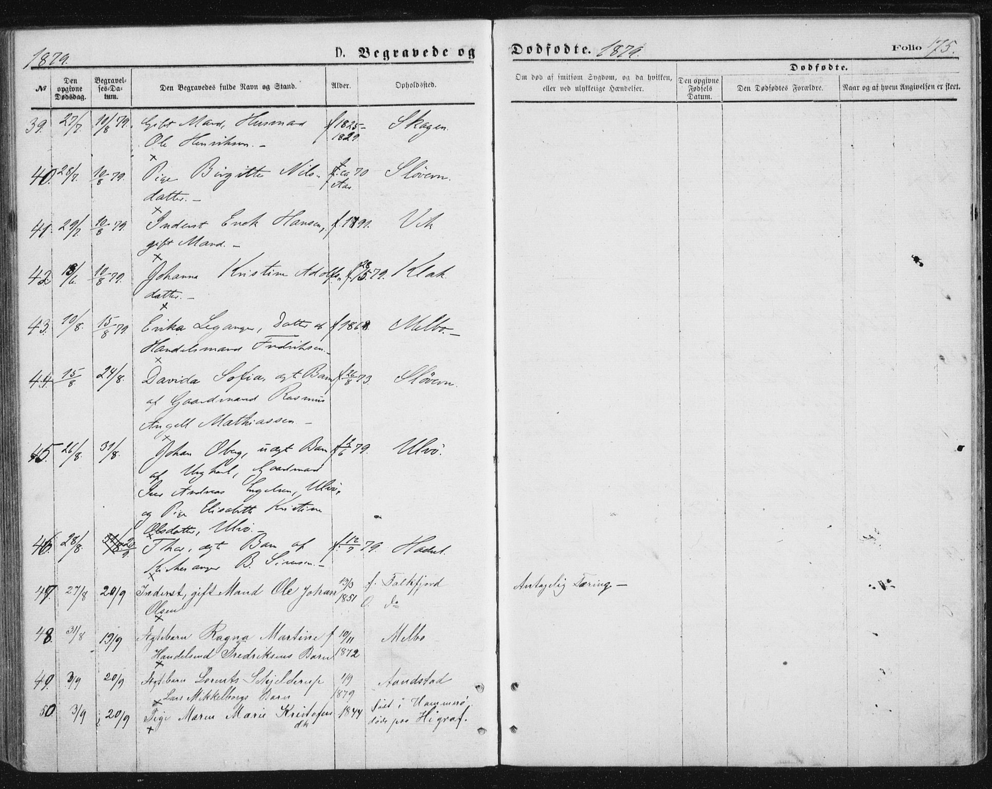 Ministerialprotokoller, klokkerbøker og fødselsregistre - Nordland, AV/SAT-A-1459/888/L1243: Parish register (official) no. 888A09, 1876-1879, p. 175