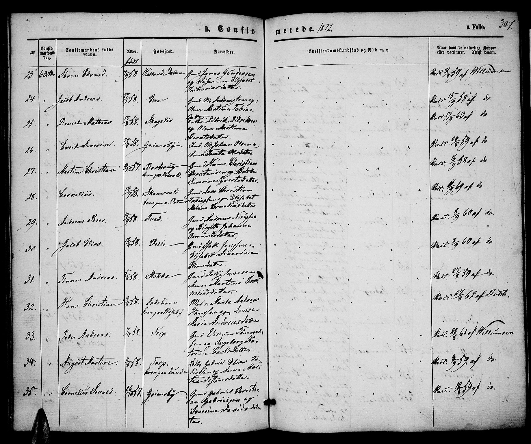 Lista sokneprestkontor, AV/SAK-1111-0027/F/Fb/L0003: Parish register (copy) no. B 3, 1862-1877, p. 307