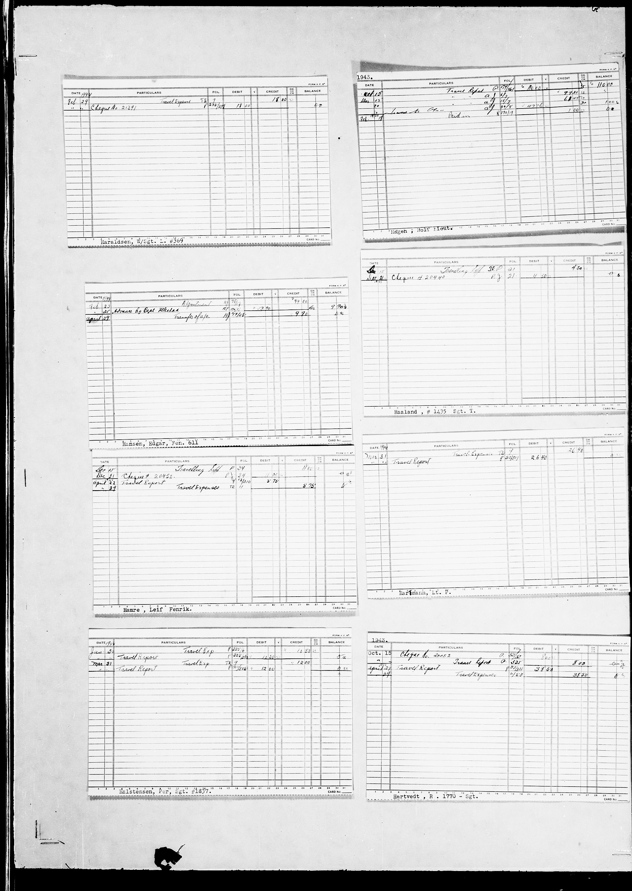 Forsvaret, Flyvåpnenes treningsleir 1940-1945, AV/RA-RAFA-3974/V/L0023: Regnskaper.  57.  Travel Account 9., 1940-1945