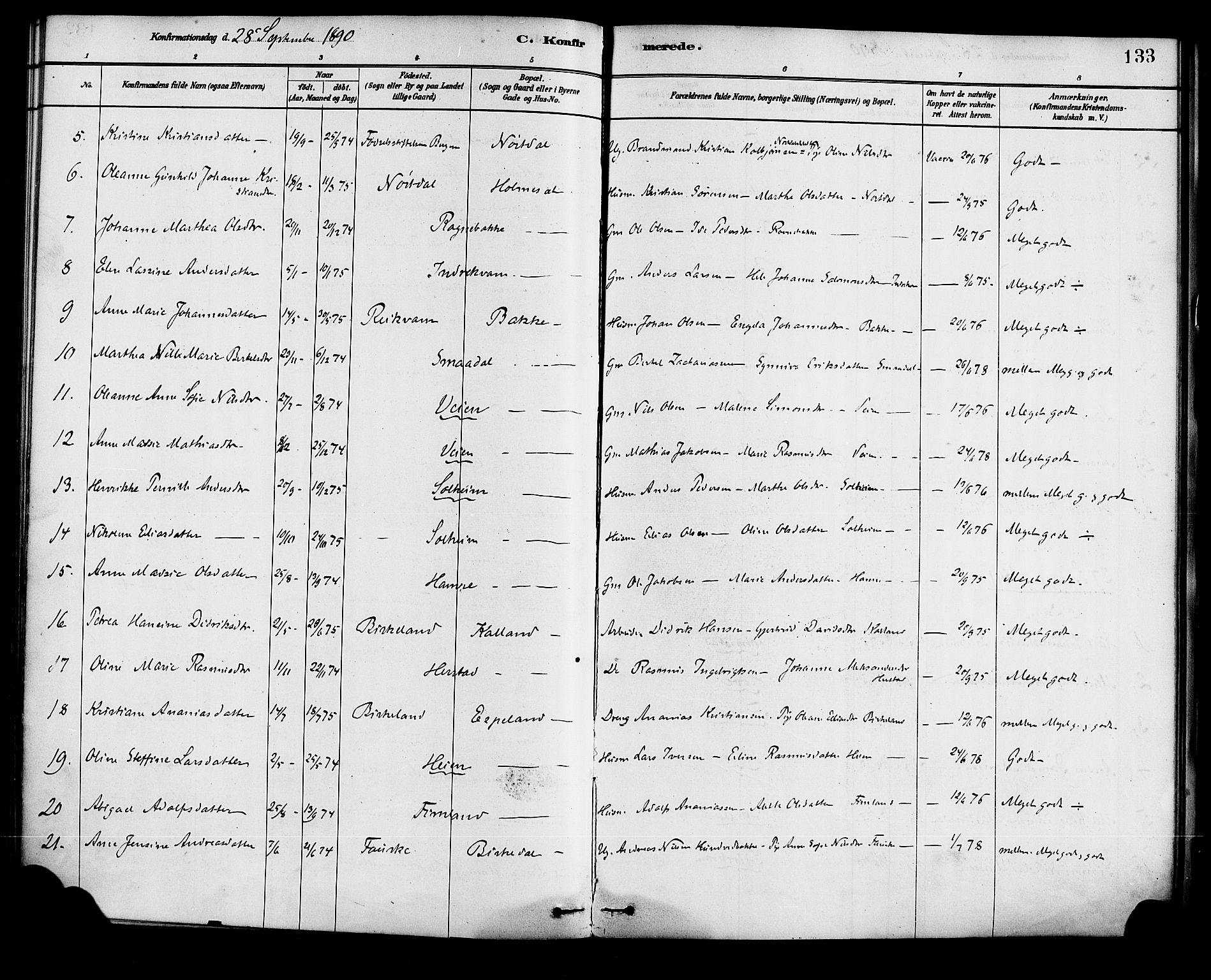 Førde sokneprestembete, SAB/A-79901/H/Haa/Haad/L0001: Parish register (official) no. D 1, 1881-1898, p. 133