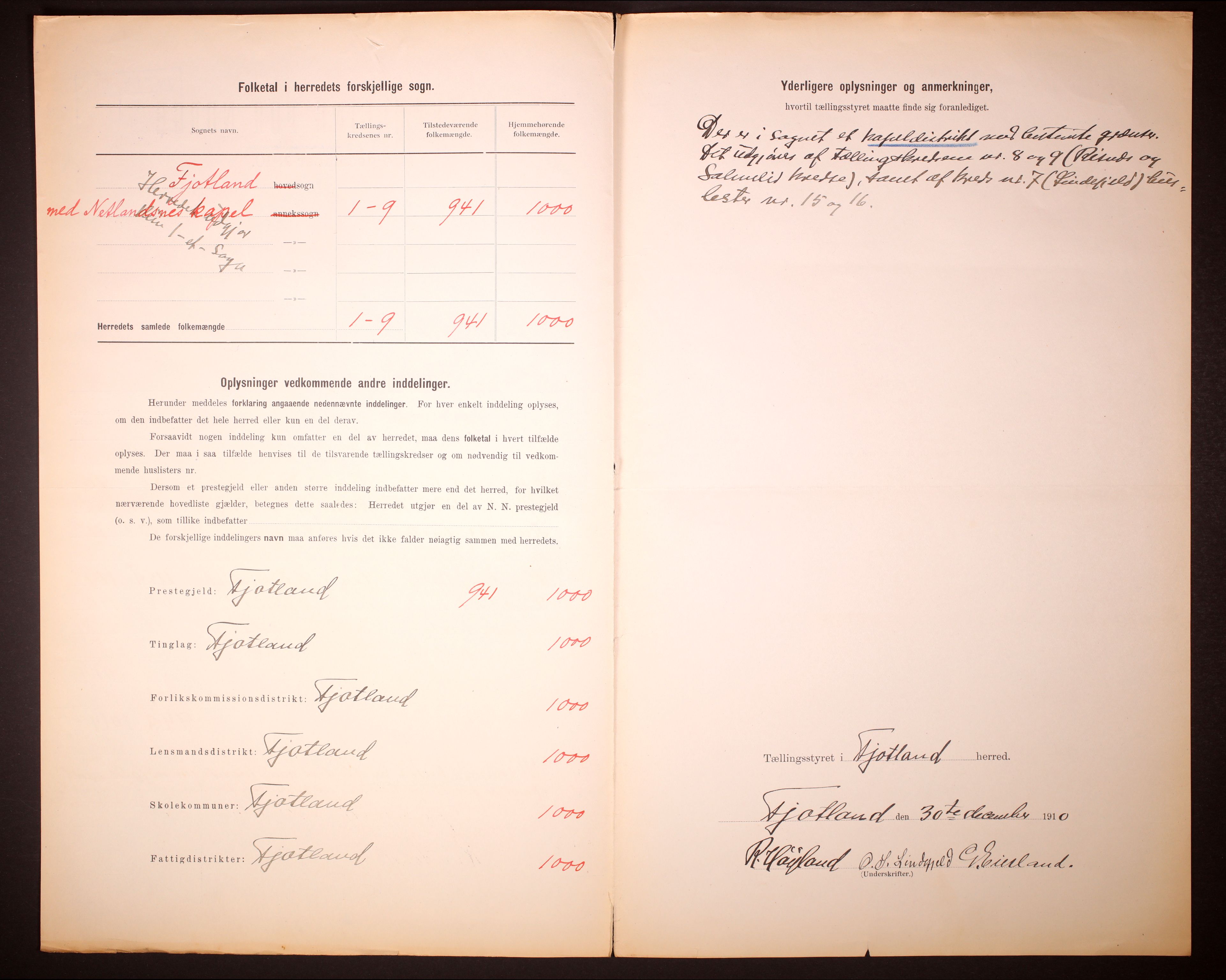 RA, 1910 census for Fjotland, 1910, p. 3