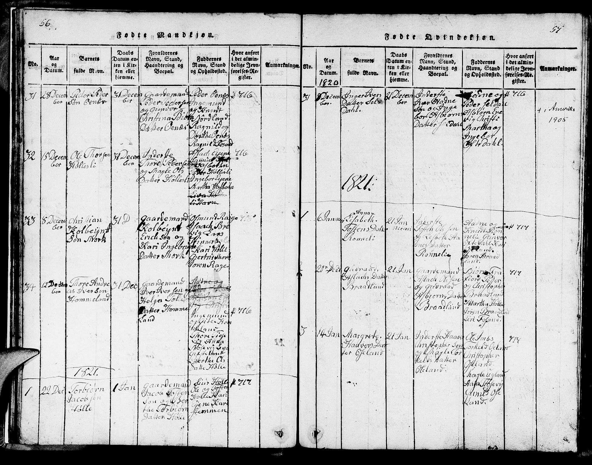 Strand sokneprestkontor, SAST/A-101828/H/Ha/Hab/L0002: Parish register (copy) no. B 2, 1816-1854, p. 56-57