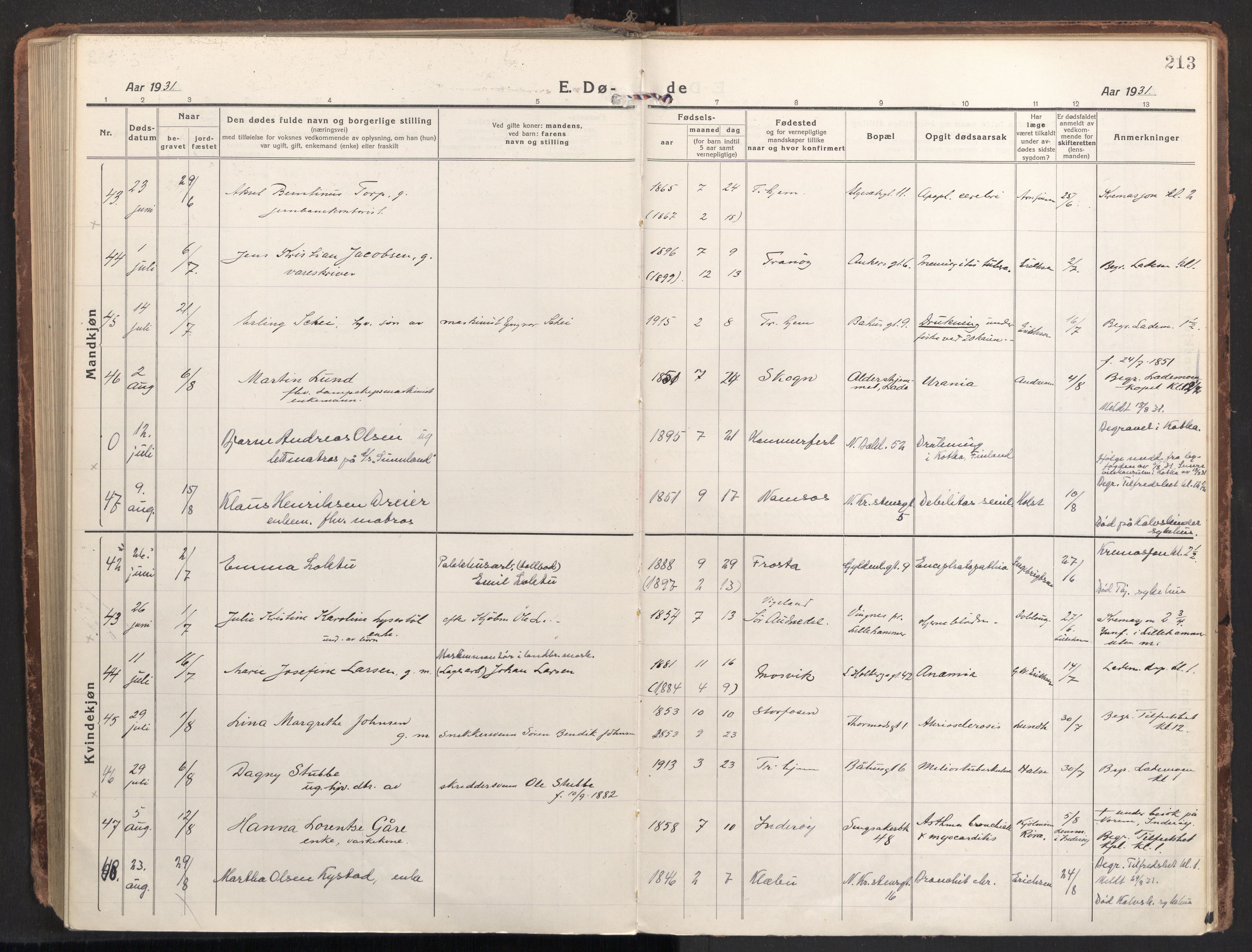 Ministerialprotokoller, klokkerbøker og fødselsregistre - Sør-Trøndelag, AV/SAT-A-1456/604/L0207: Parish register (official) no. 604A27, 1917-1933, p. 213