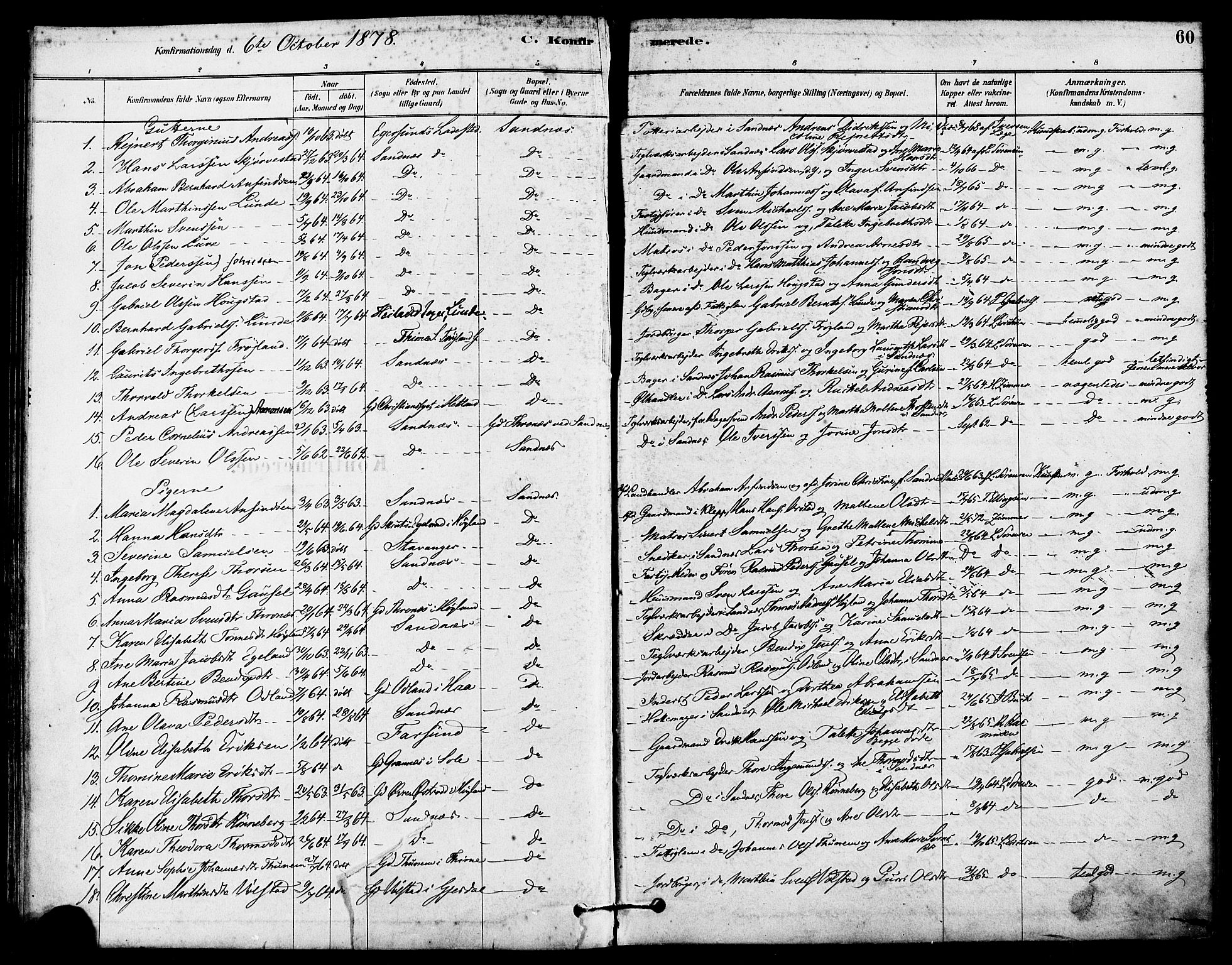 Høyland sokneprestkontor, SAST/A-101799/001/30BA/L0012: Parish register (official) no. A 11, 1878-1889, p. 60
