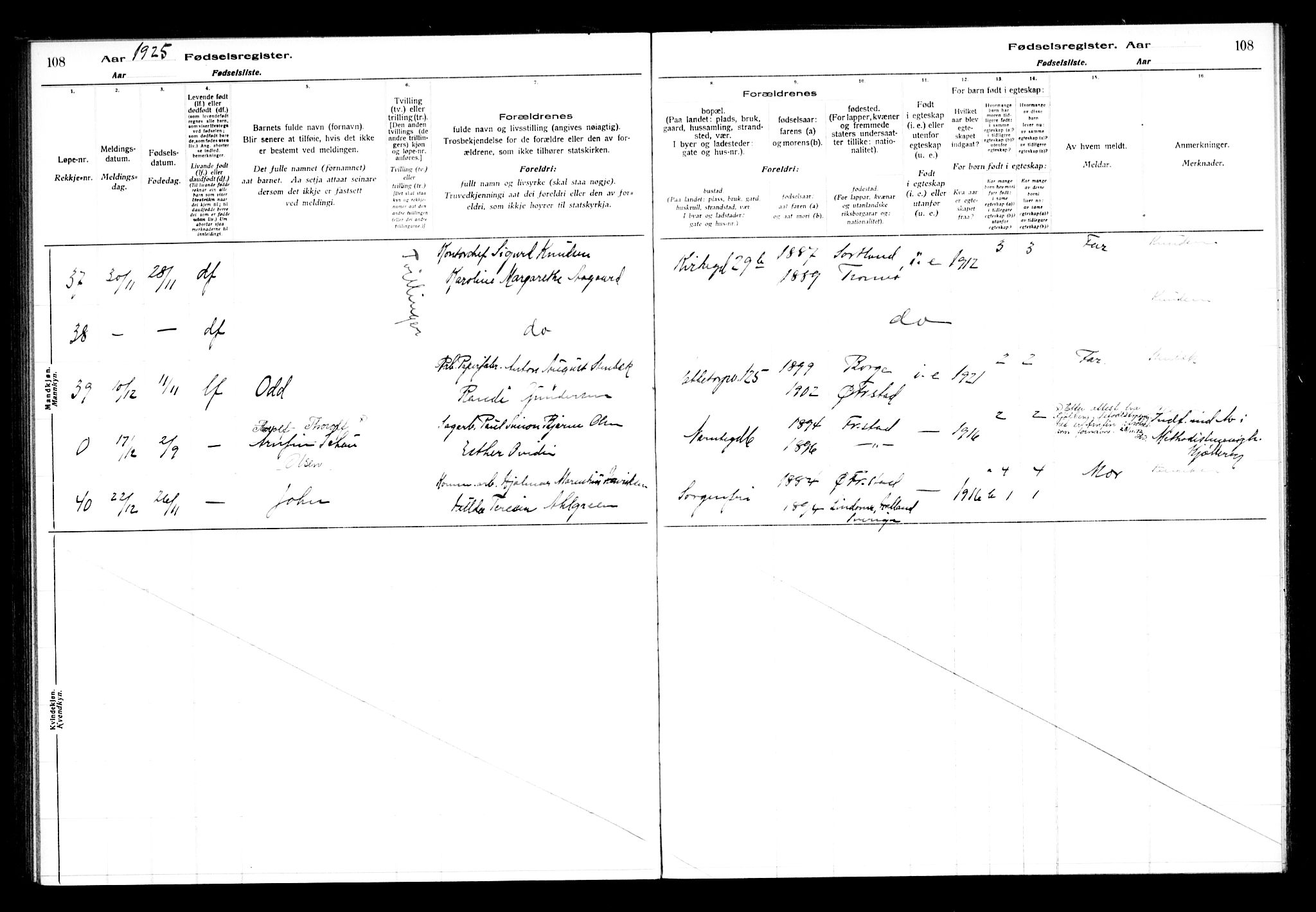 Østre Fredrikstad prestekontor Kirkebøker, SAO/A-10907/J/Ja/L0001: Birth register no. 1, 1916-1936, p. 108