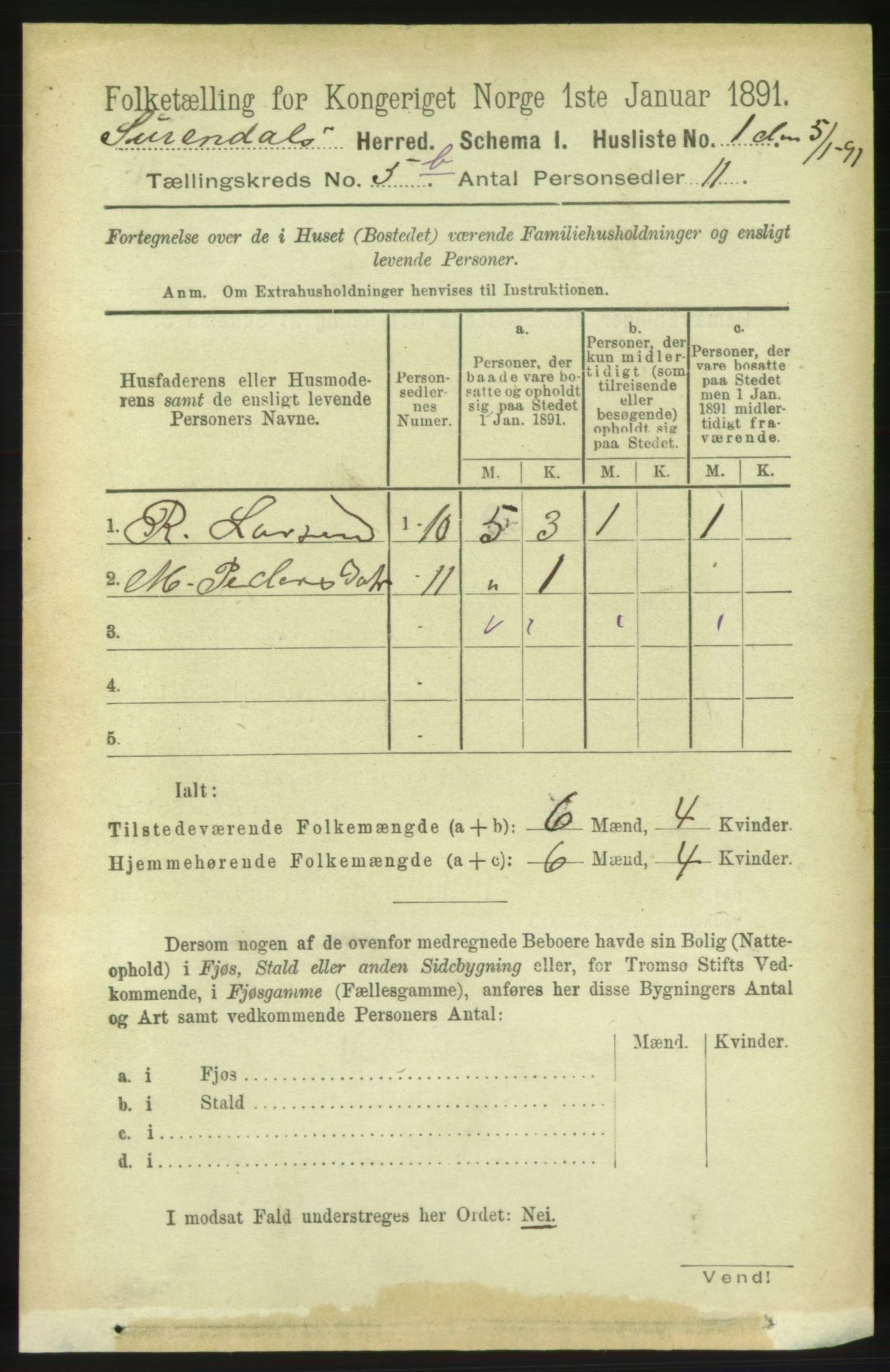 RA, 1891 census for 1566 Surnadal, 1891, p. 1457