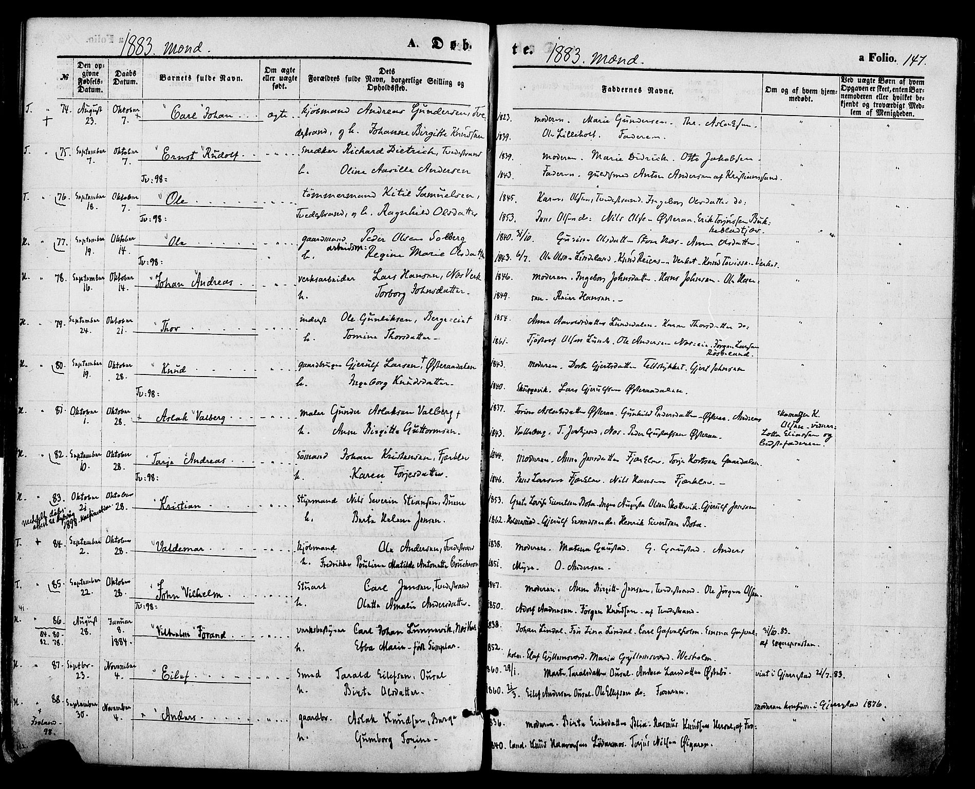 Holt sokneprestkontor, AV/SAK-1111-0021/F/Fa/L0010: Parish register (official) no. A 10, 1872-1885, p. 147