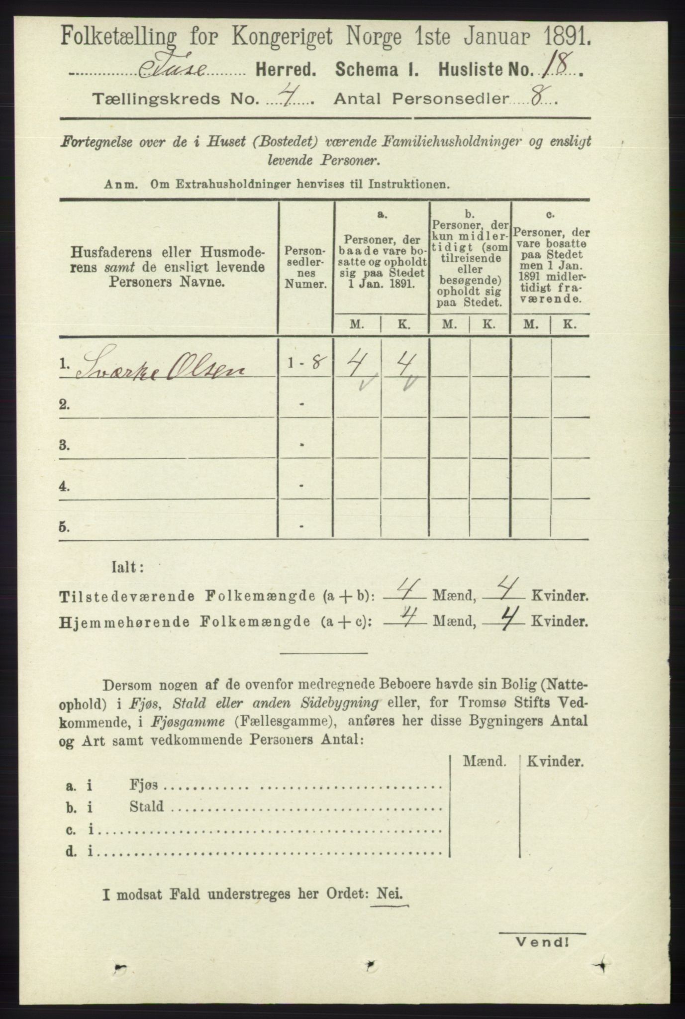 RA, 1891 census for 1241 Fusa, 1891, p. 694