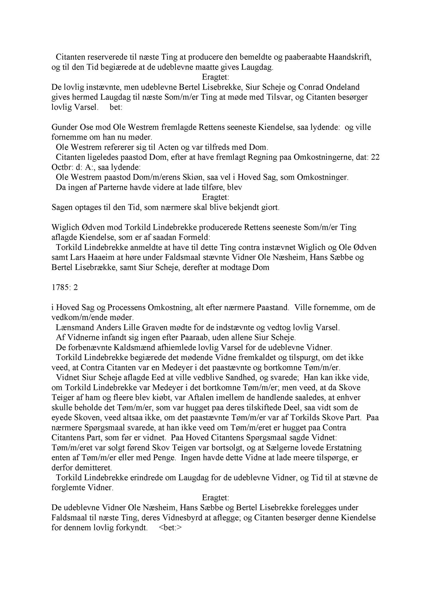 Samling av fulltekstavskrifter, SAB/FULLTEKST/A/12/0098: Hardanger og Voss sorenskriveri, tingbok nr. Af 8 (del 1) for Hardanger, 1785-1789