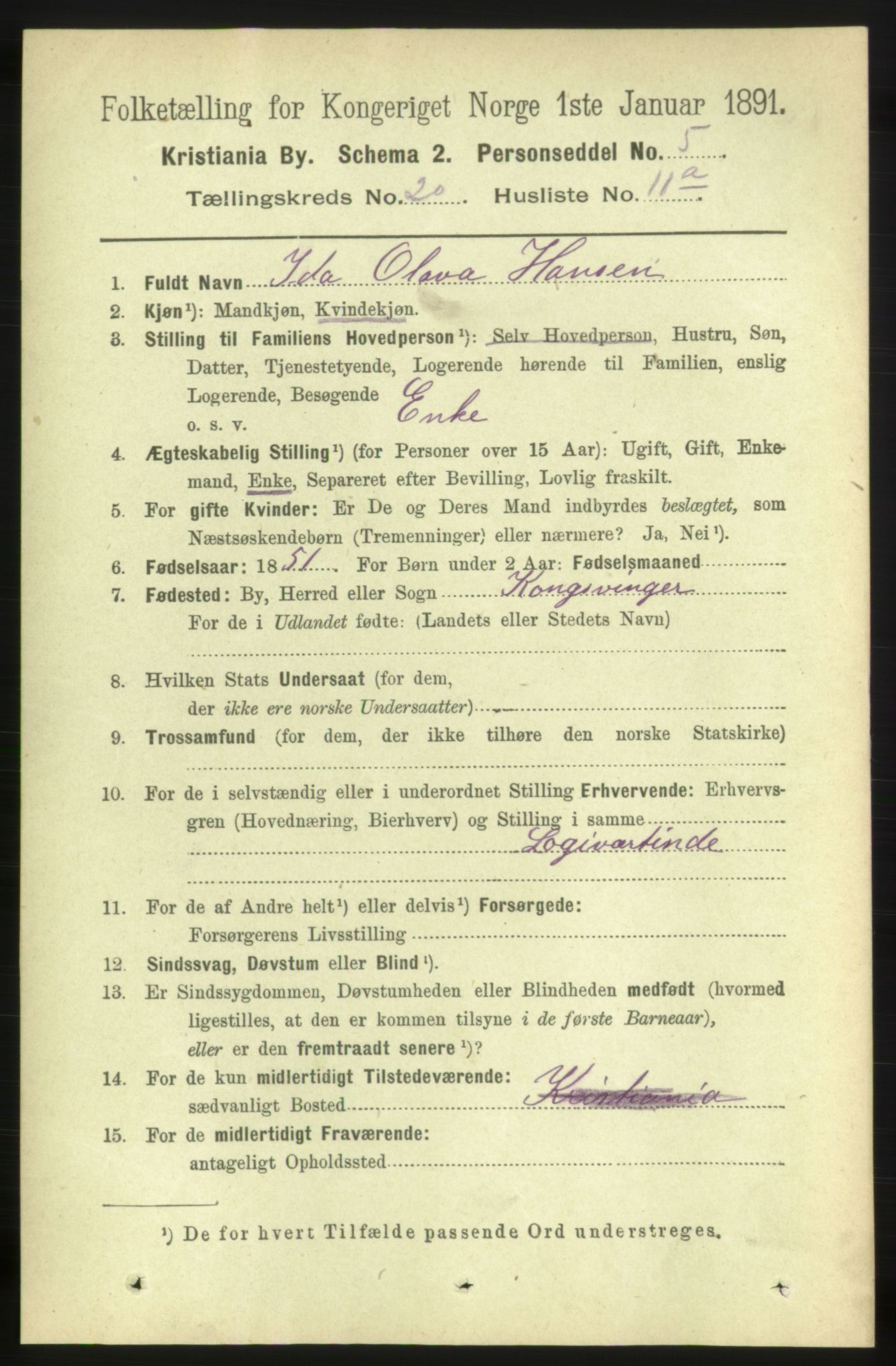 RA, 1891 census for 0301 Kristiania, 1891, p. 9972