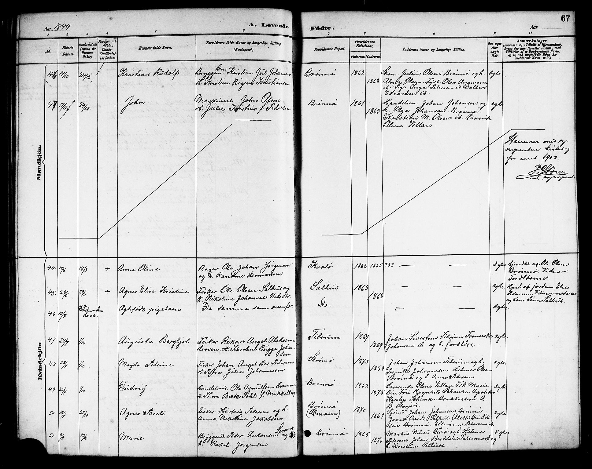 Ministerialprotokoller, klokkerbøker og fødselsregistre - Nordland, SAT/A-1459/813/L0213: Parish register (copy) no. 813C05, 1887-1903, p. 67