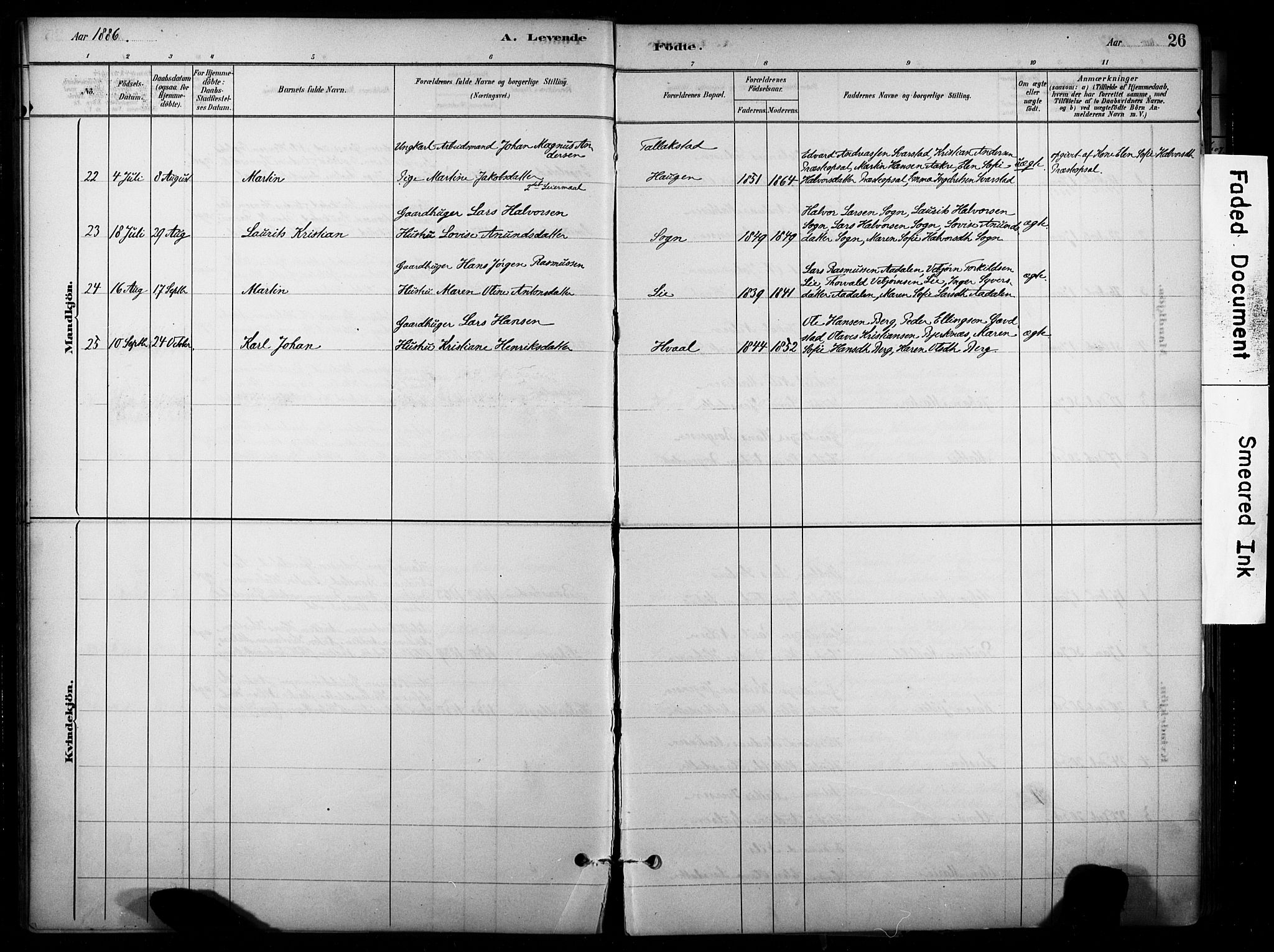 Lardal kirkebøker, AV/SAKO-A-350/F/Fb/L0001: Parish register (official) no. II 1, 1881-1911, p. 26